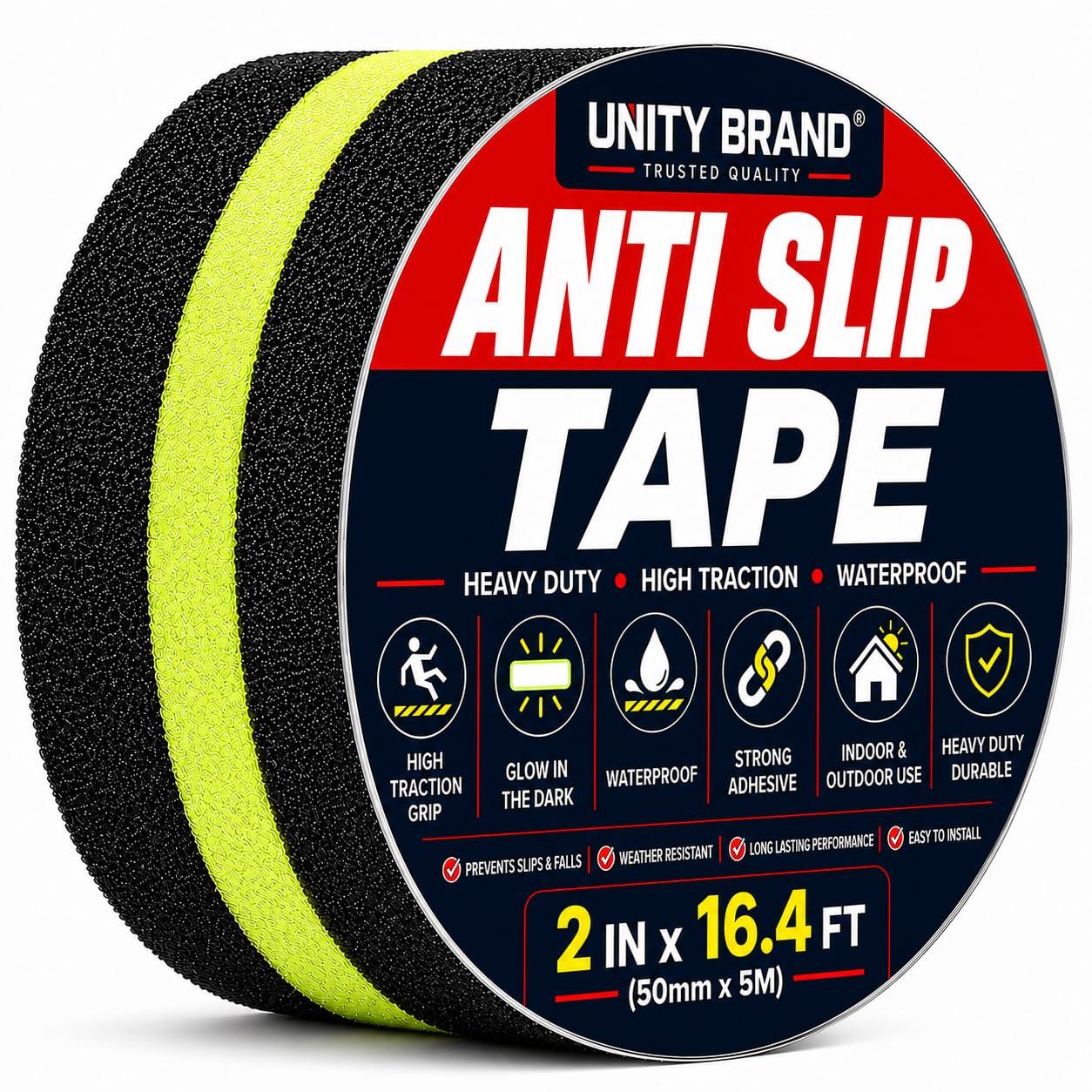UB Unity Brand Anti Slip Tape for Stairs Waterproof, Anti Skid Grip Tape for Steps & Staircase, Non Slip Safety Tape for Granite, Tiles, Wood & Bathroom Floor, Indoor & Outdoor Use (Black) (5 Meter)