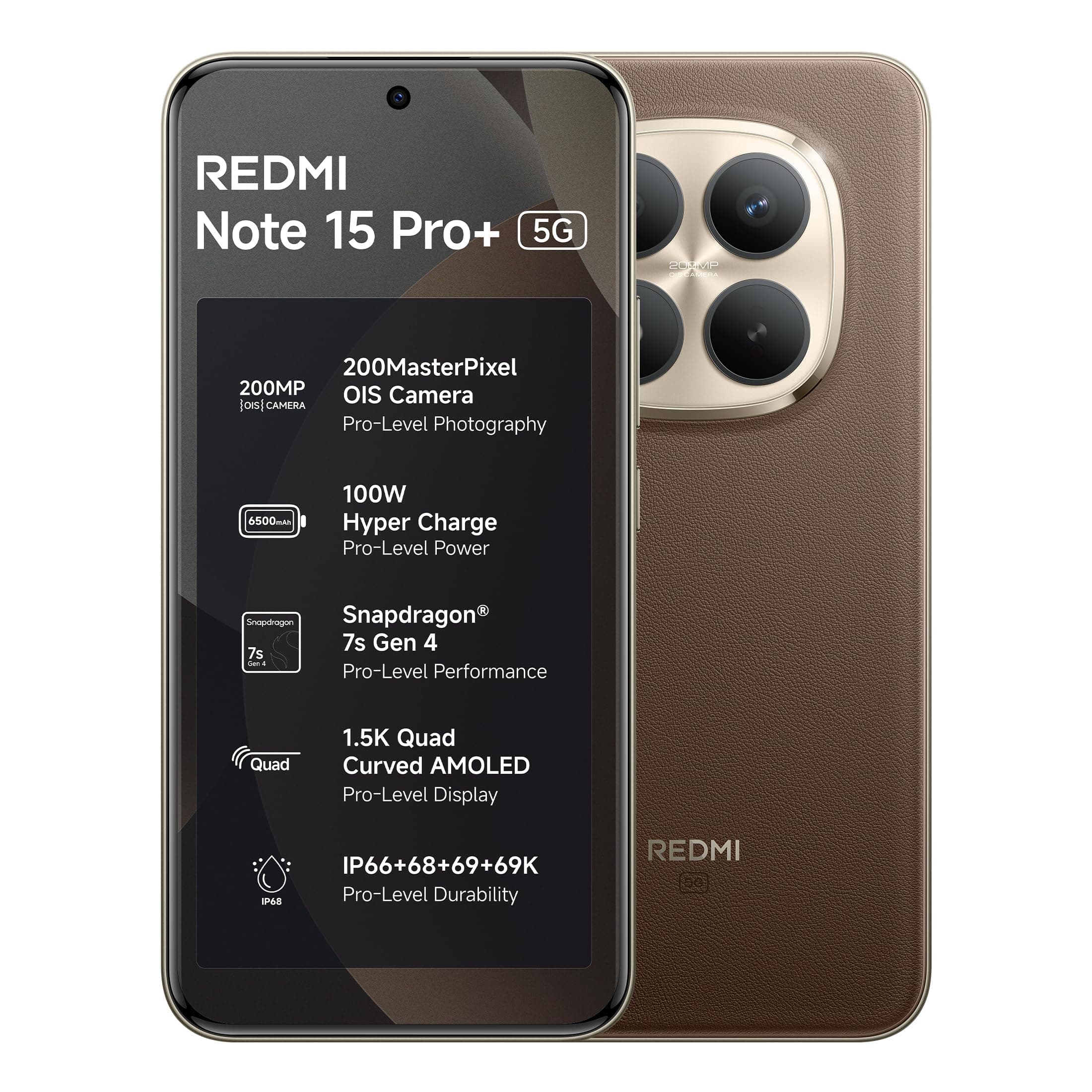 REDMI Note 15 Pro+ 5G (Coffee Mocha, 12GB + 256GB) | 200MasterPixel OIS Camera | Snapdragon 7s Gen 4 | CrystalRes AMOLED | IP69/69K | 6500mAh Si/C Battery | 100W HyperCharge