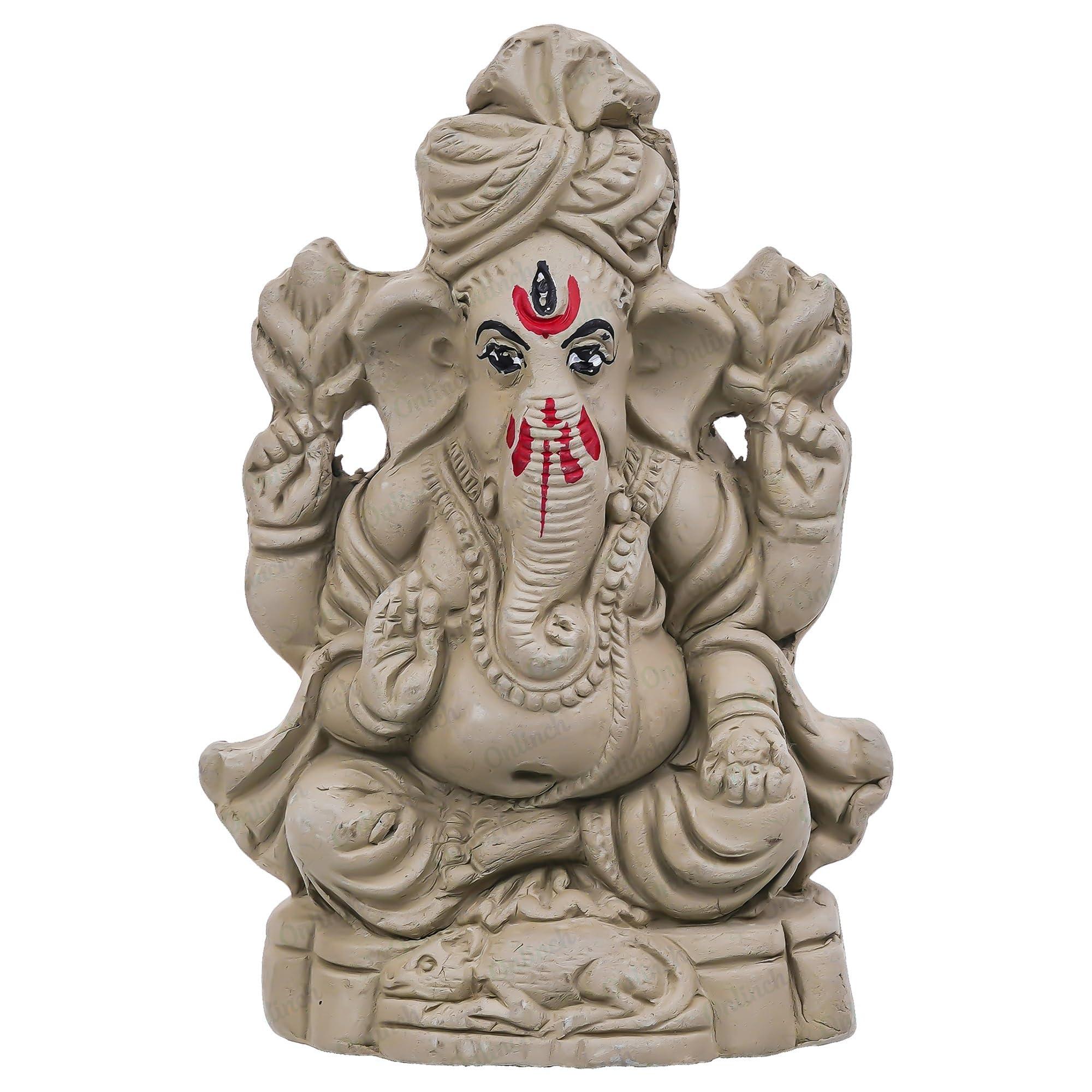 B S NATURAL Eco-Friendly Ganesh Idol cm Clay Ganesha Murti for Home & Visarjan | Biodegradable, Water Soluble with Pooja Kit & Marigold Seeds | Handmade Ganpati Idol for Festivals (10.5 x 7 Cm)