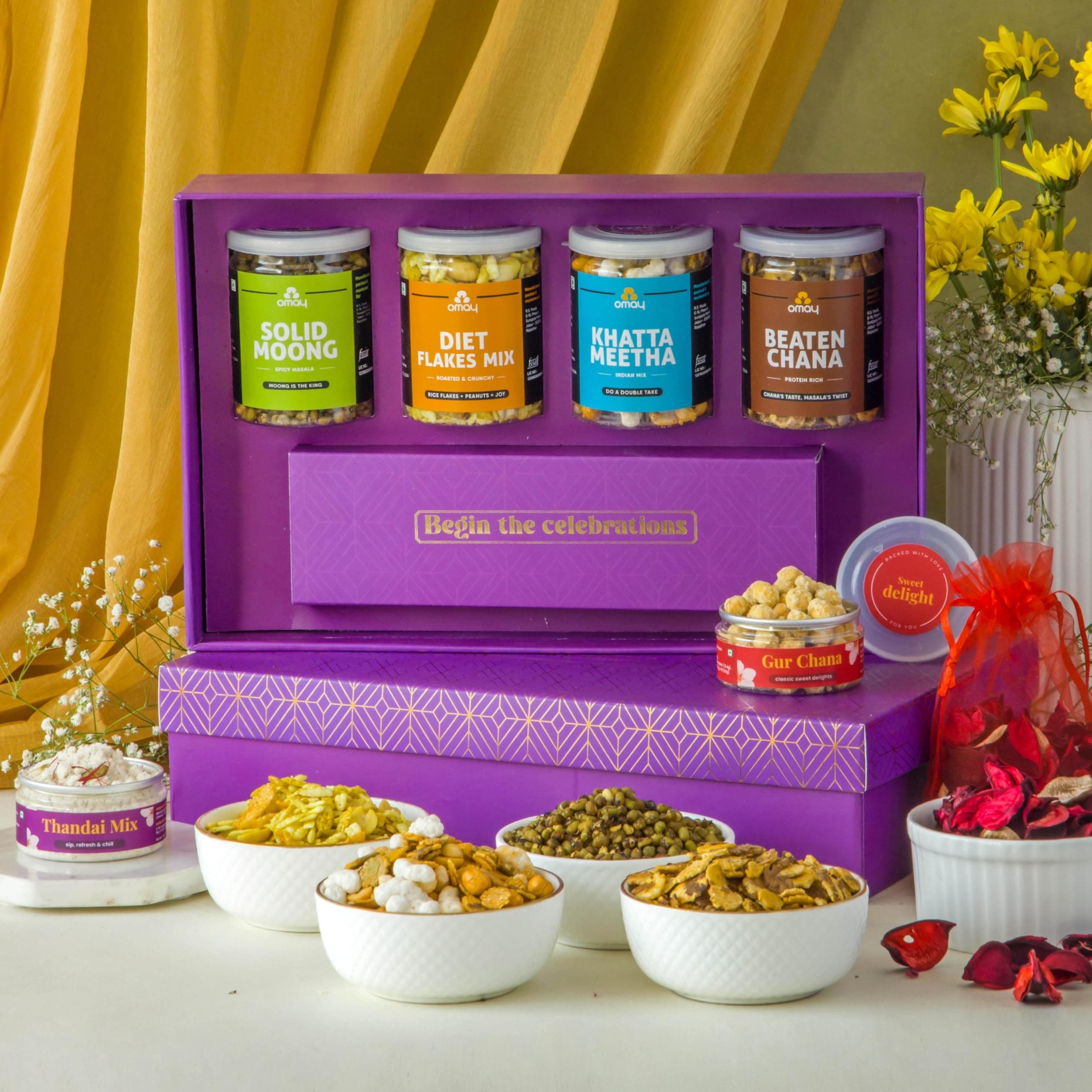 Omay Foods 7_Pcs Gourmet Delights Gift Box | Healthy Snacks, Dry Fruits, Nuts | Premium Corporate Gift for Clients & Employees | Festive & Wedding Return Gift Box