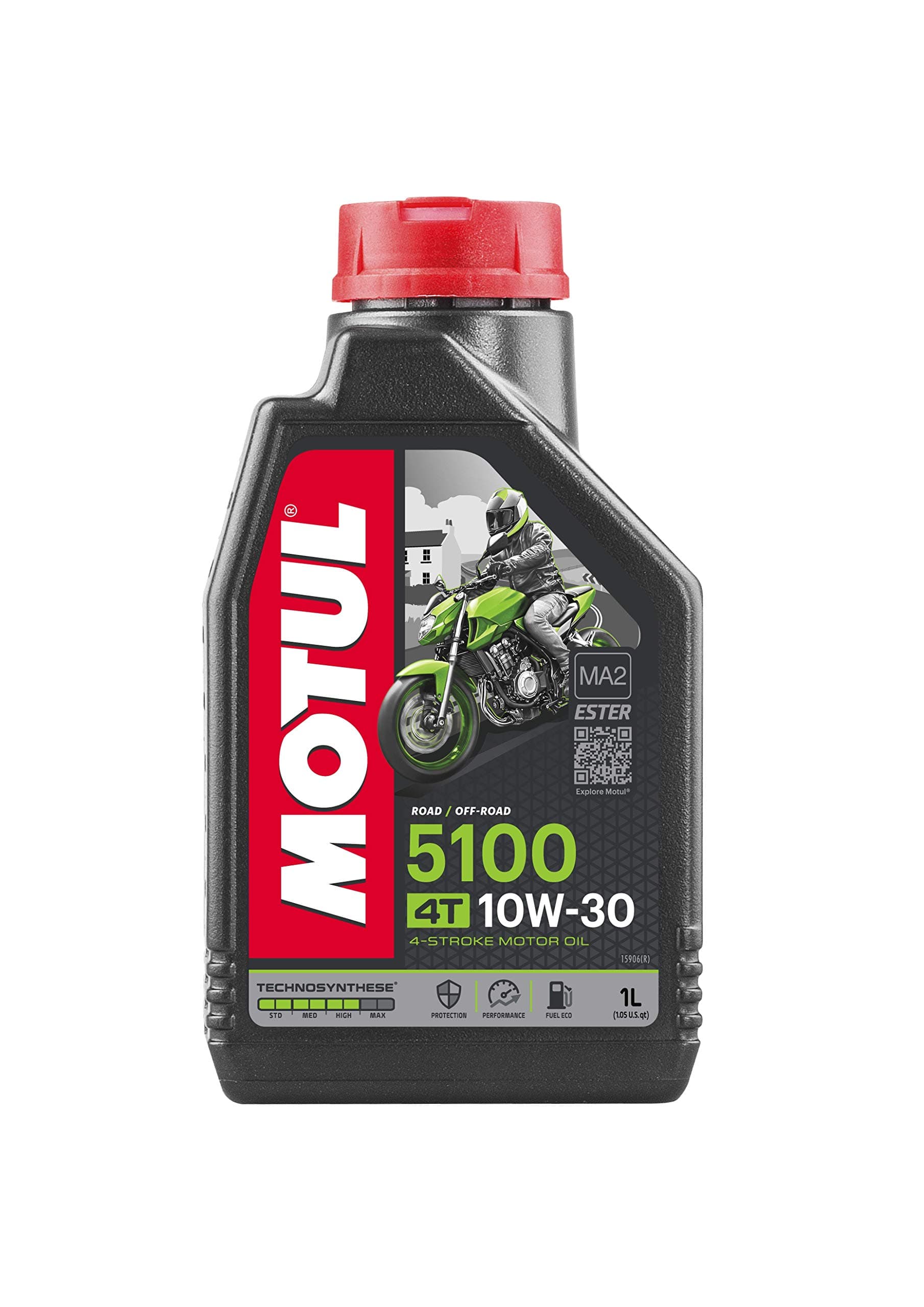 Motul 5100 4T Hybrid 10W-30 Technosynthese Semi-Synthetic Bike Engine Oil – API SM Performance, Smooth Gear Shifting & Advanced Engine Protection, 1 L (104062)