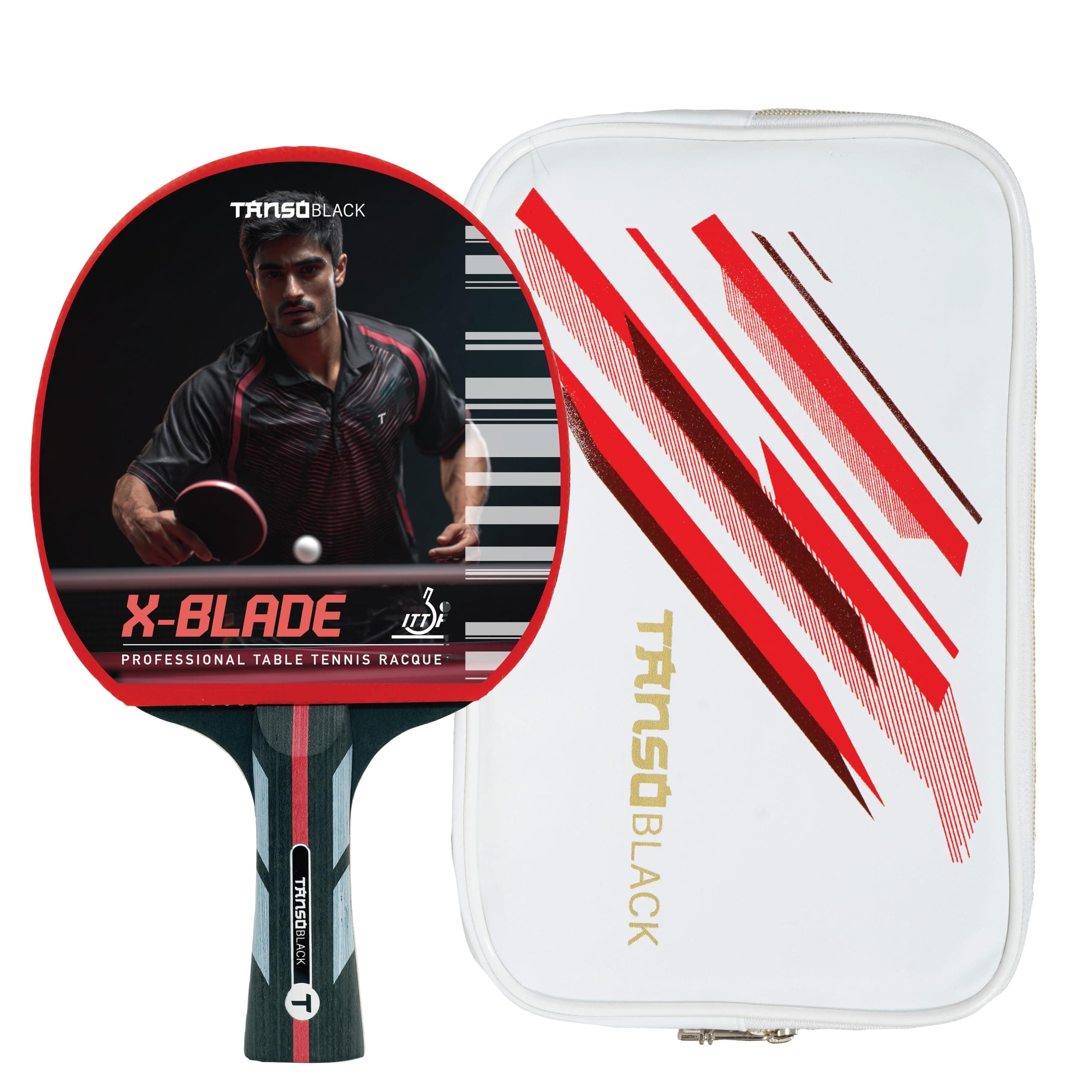 TANSO Black X Blade Table Tennis (TT) Carbon Racket (Premium ITTF Approved Gambler Rubber, Carbon ply, Ergonomic Grip Handle, Intermediate to Professional Players)