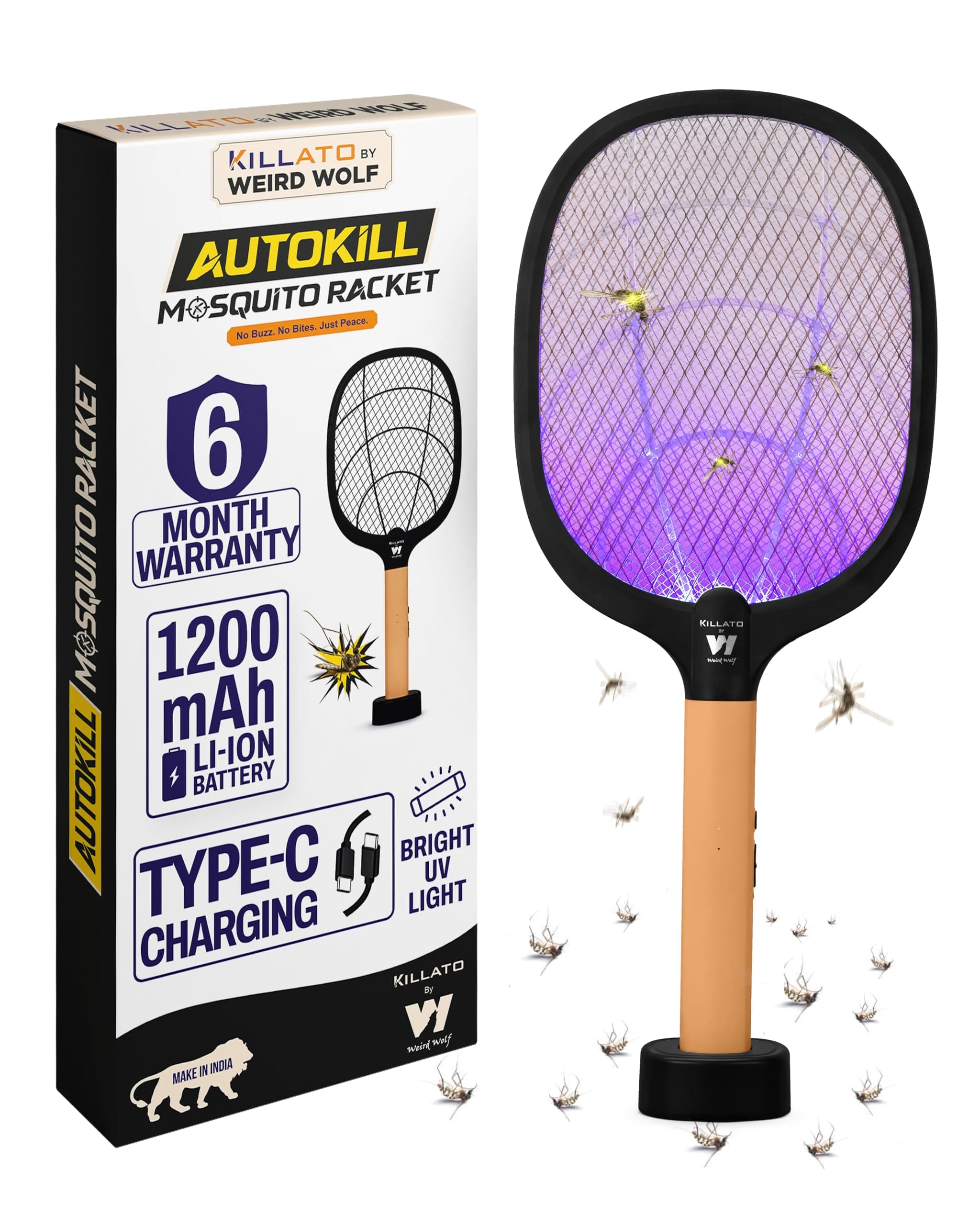 Weird Wolf Rechargeable Mosquito Killer Racket Bat with UV Light & Stand