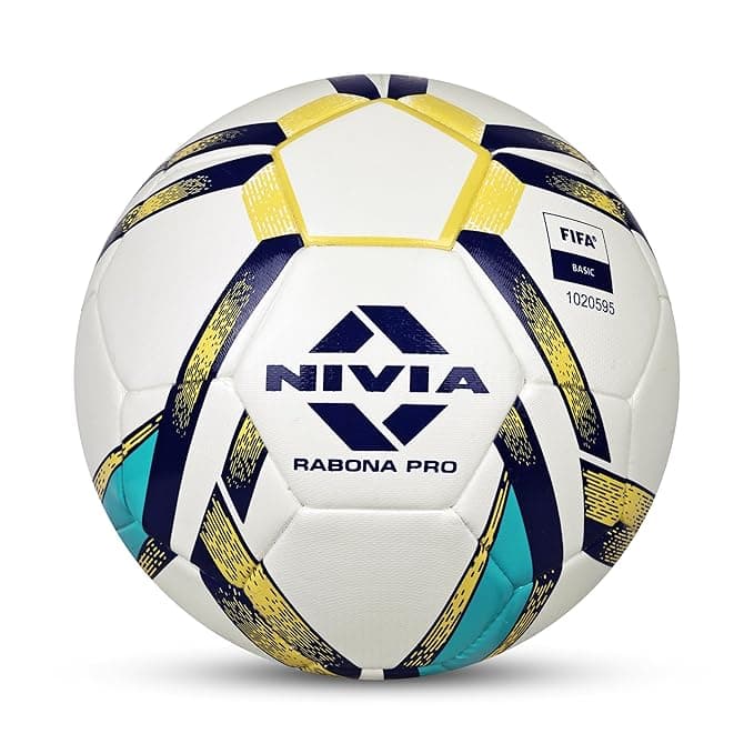 Nivia Rabona Pro Football, 32 Panel, Glossy TPU Stitched, Suitable for Soft & Dry Ground, Hard Ground with Grass & Artificial Turf, International Match Ball (White, Size - 5)