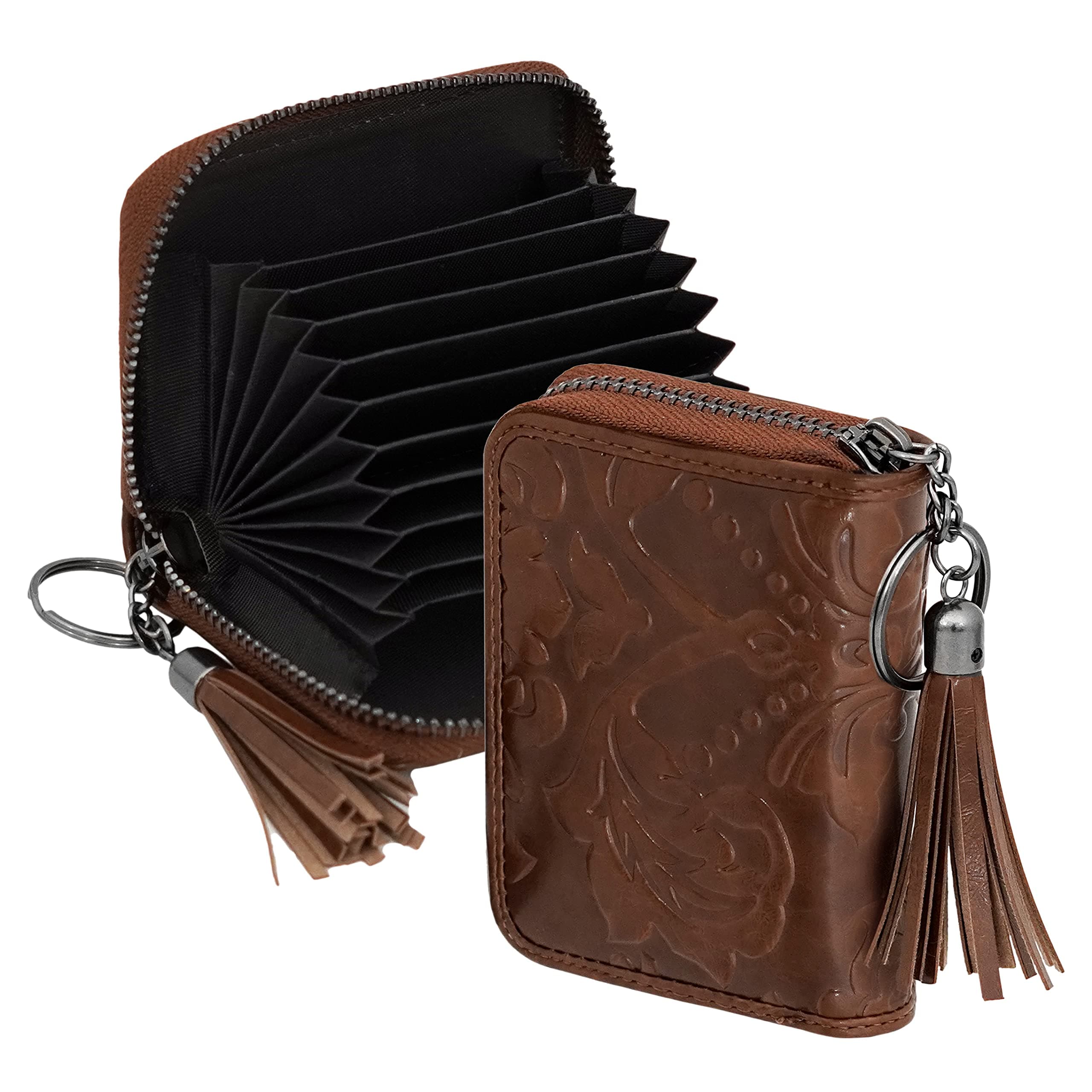 Storite 9 Slot PU Leather Card Holder Wallet Zipper Coin Purse, Brown