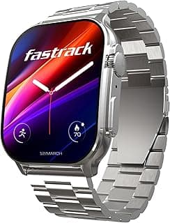 Fastrack Astor FS2 Pro 1.96" Super AMOLED Smart Watch, Metal Body with 1000 Nits Brightness, SpO2, BP & Sleep Monitor, BT Calling, 100+ Sports Modes – Smartwatch for Men & Women (Silver)