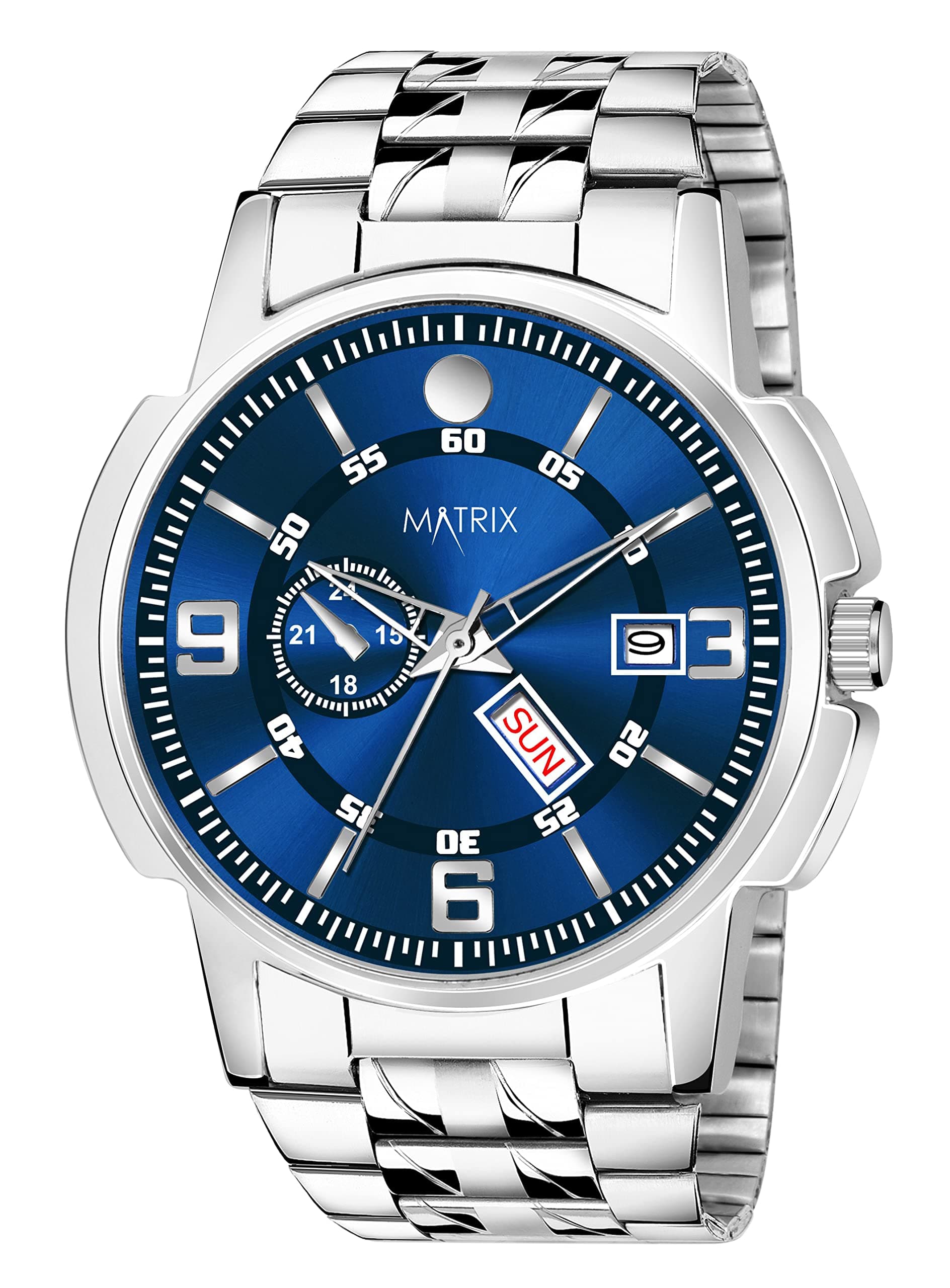 Matrix Black, Blue, White Dial, Day & Date Functioning, Stainless Steel Strap Analog Watch for Men & Women (Blue)