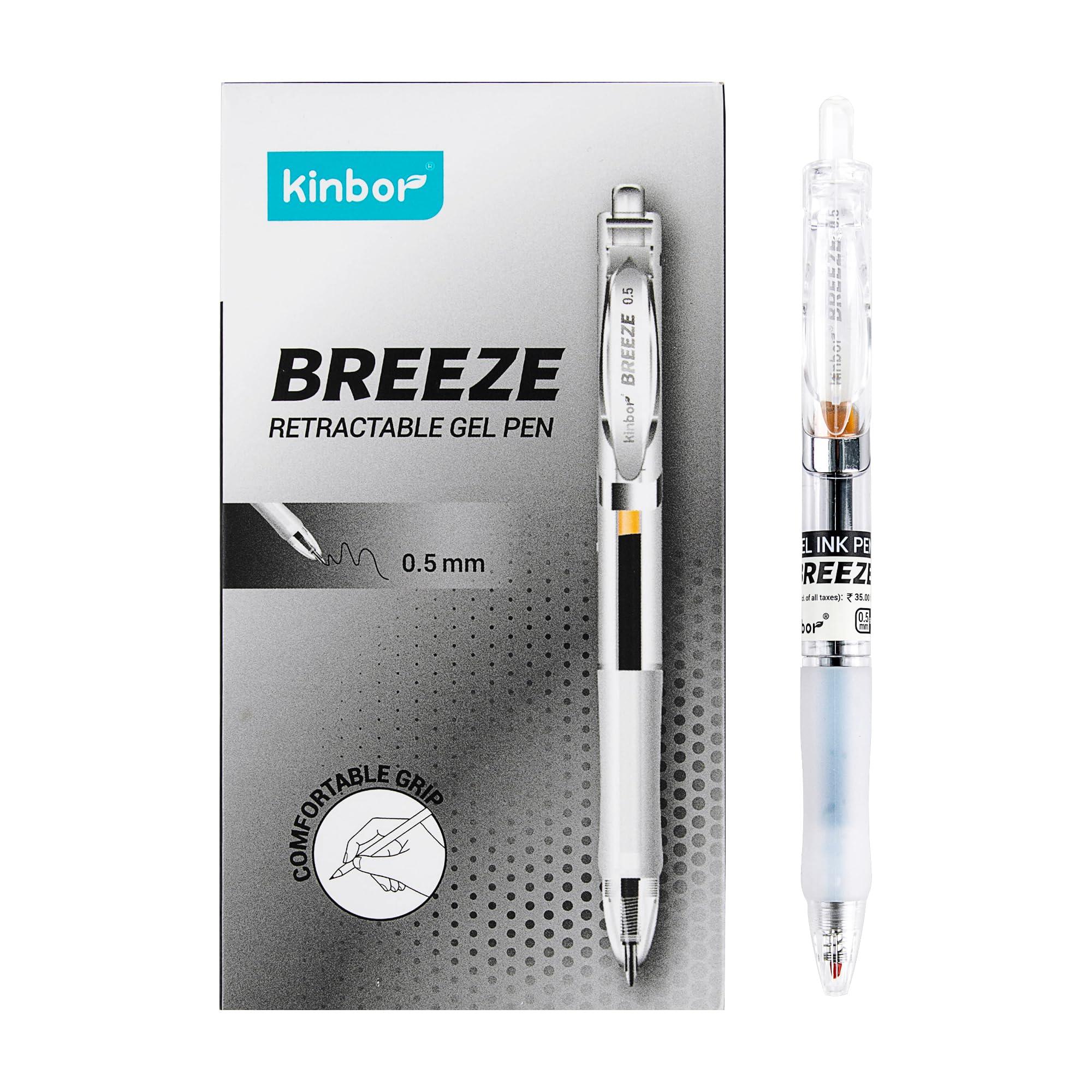 Kinbor Breeze Gel Pens –Black | 0.5mm Retractable Point | Smooth Writing Gel Ink Pens with Comfortable Grip | Perfect for School, Office, or Journaling – Pack of 5