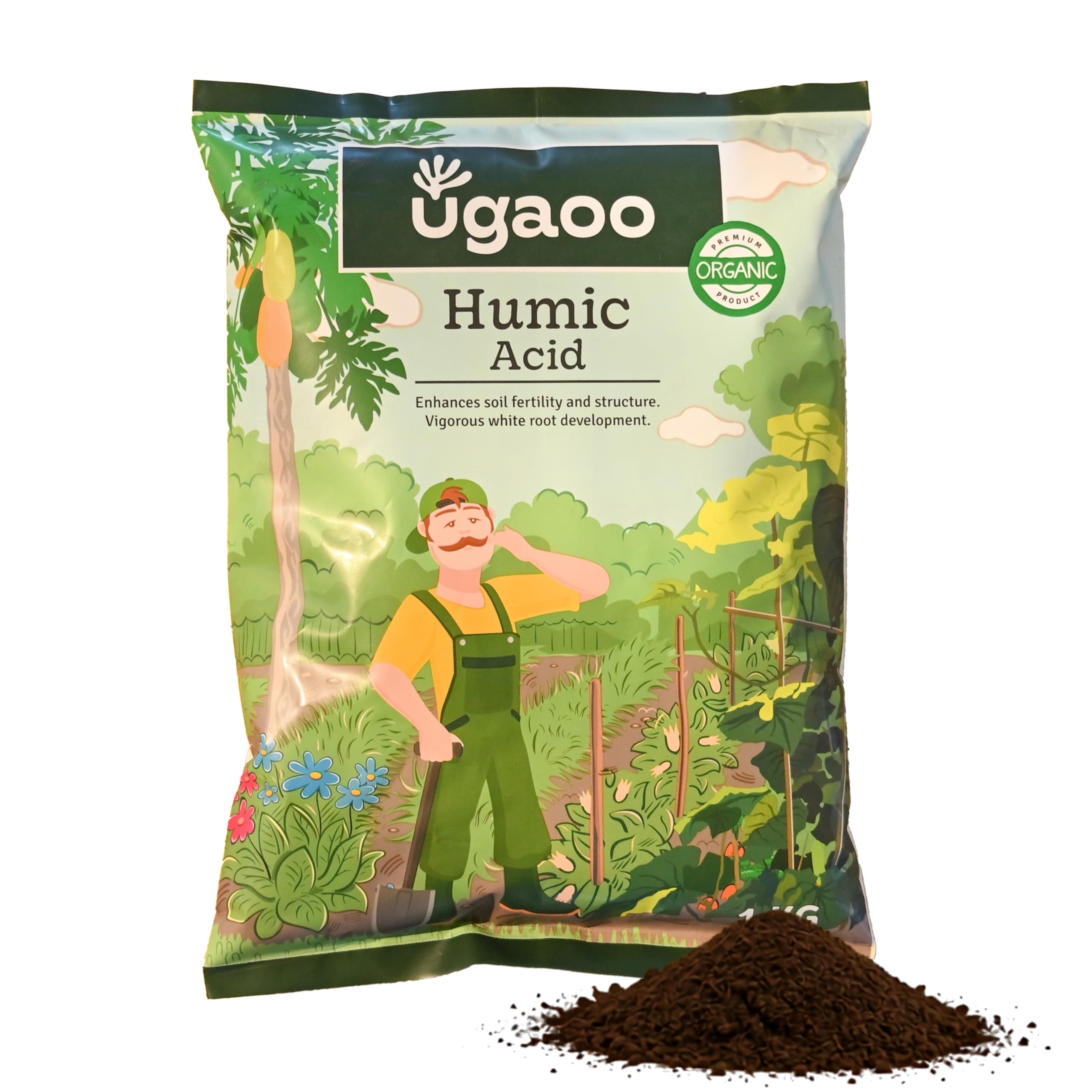 UGAOO Humic Acid (98%) for Plants | Humic Acid Fertilizer for Plants, Home Garden, Growth Enhancer, Soil Conditioner, Improves Root System (1 kg)