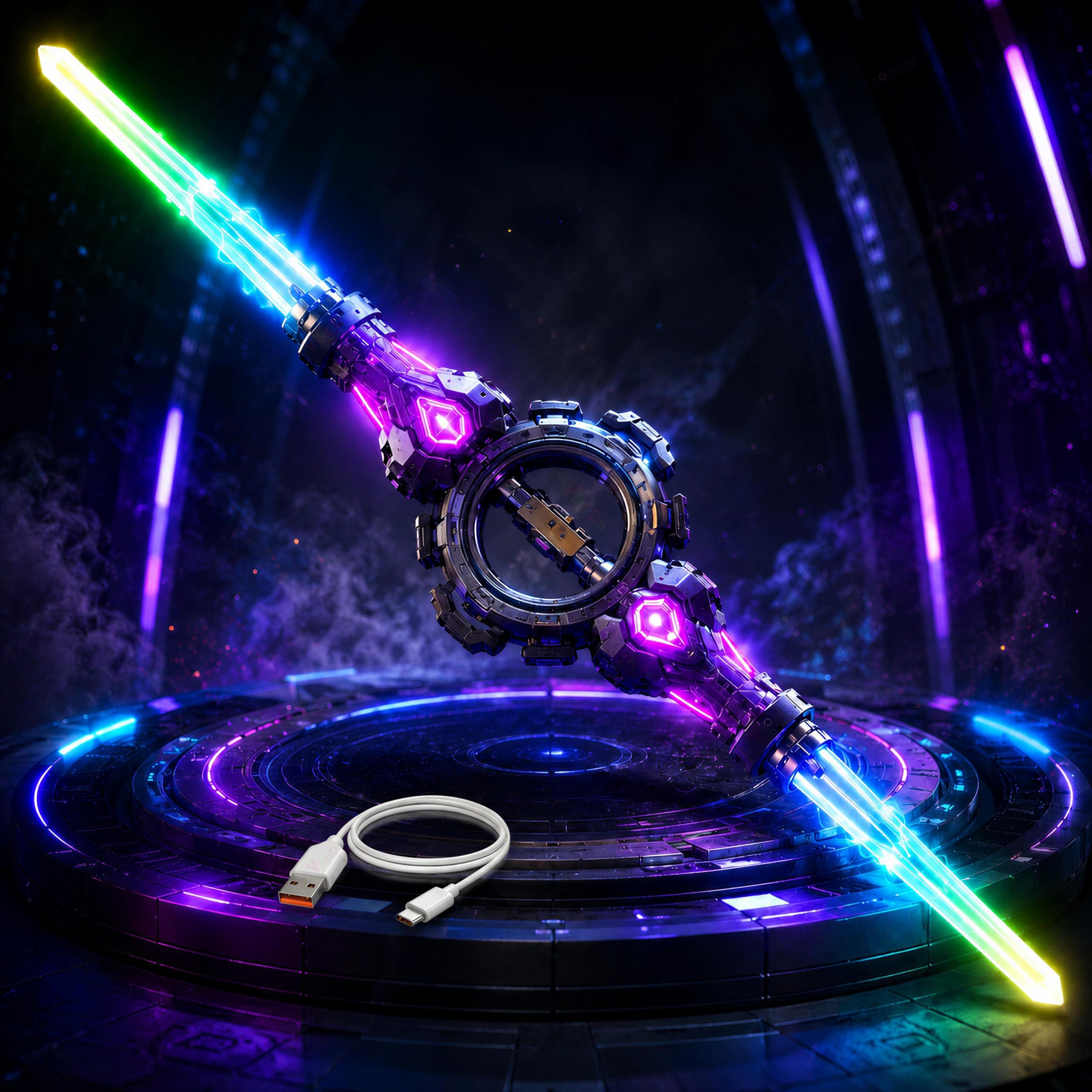VikriDa Retractable Double-Edged LED Light Sword for Kids | Telescopic Expandable Spinning Sword with FX Sound & Multi-Color Lights | USB Type-C Rechargeable Role Play Toy (Cable Included)