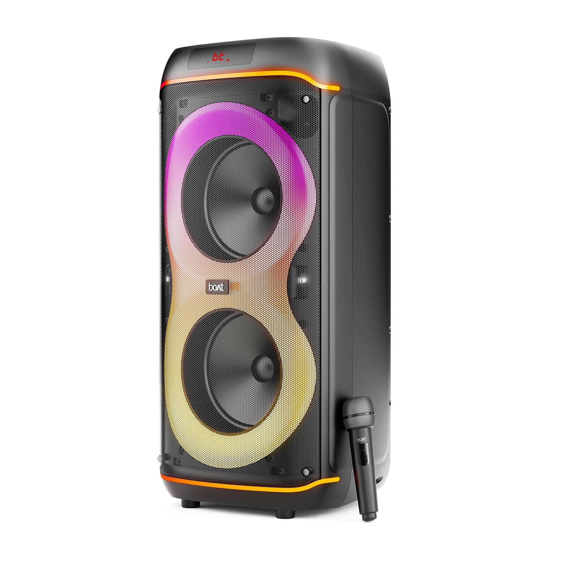 boAt 2026 Launch PartyPal 390 Plus, Karaoke Auto-Tuner, 160W Output, 1 UHF Wireless Microphone, Vibrant RGB LEDs, Hearables App Support, TWS Mode, Guitar Input Port, Multi-Compatibility (Onyx Black)