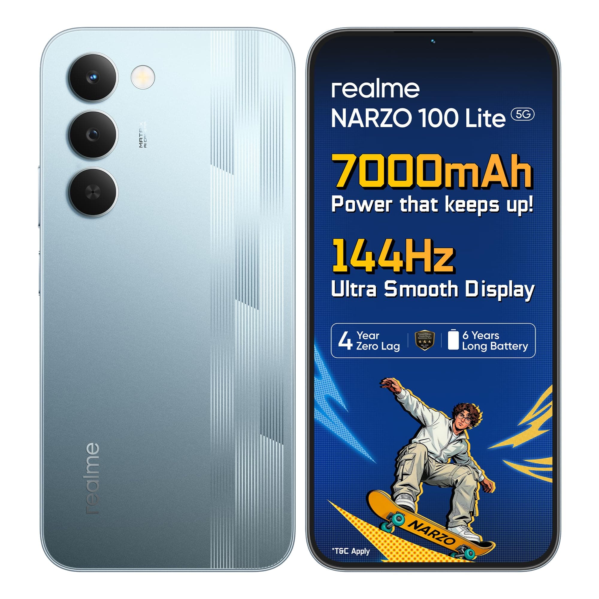 realme narzo 100 Lite 5G (Frost Silver,4GB+64GB) | 7000mAh Titan Battery | 4 Years, Zero Lag | 144 Hz Ultra Smooth Display | 6 nm Octa-core 5G Chipset | Color Pop Design | VC Cooling