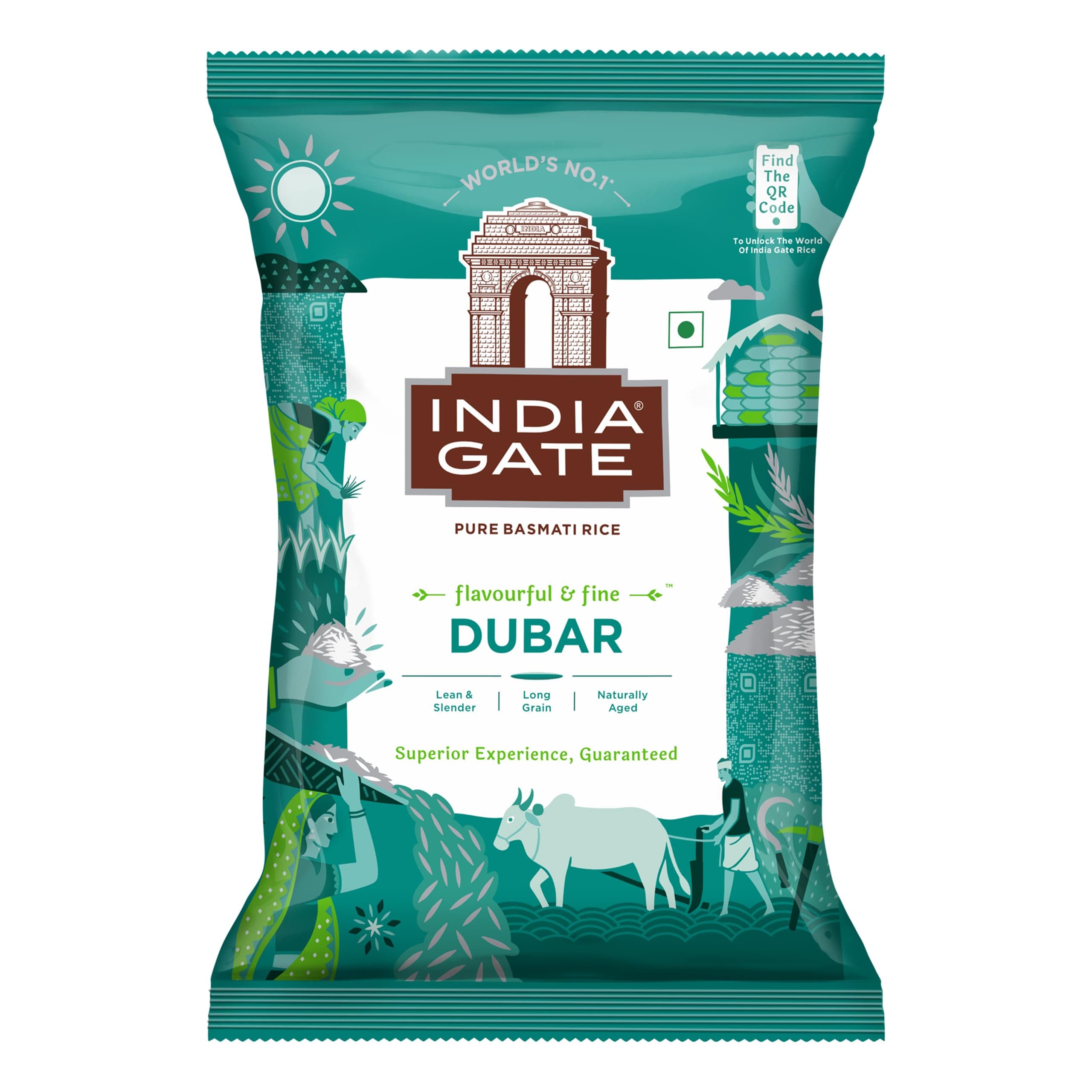 India Gate Dubar Basmati Rice | Long Slender Grains | Fluffy & Non-Sticky | 1 kg