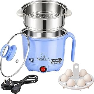 GOODSCITY Multifunctional 3-in-1 Electric Kettle 1.5L| Stainless Steel Pot with Steamer & Egg Tray | Compact Multi Cook,Steam & Boil Veggies, Tea,Coffee, Water,Baby food | 600W |1 Year Warranty |GC201