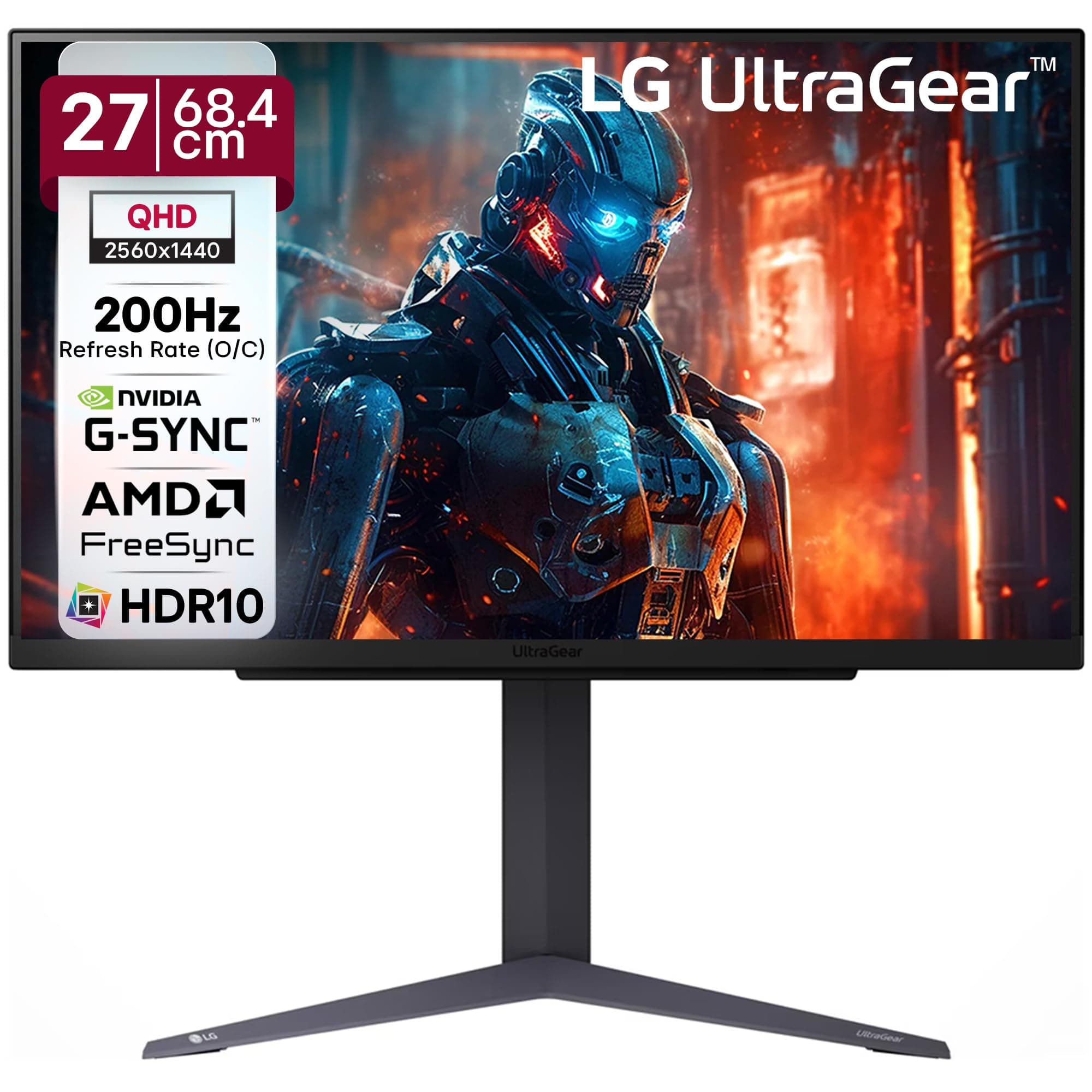 LG 27GS75Q 68.47 cm (27 Inch) Ultragear QHD (2560x1440) IPS Gaming Monitor w/ 180Hz (O/C 200Hz), 1ms (GtG), HDR10, NVIDIA G-SYNC Compatible, AMD FreeSync, 2xHDMI, Tilt/Height/Pivot Adjustable (Black)