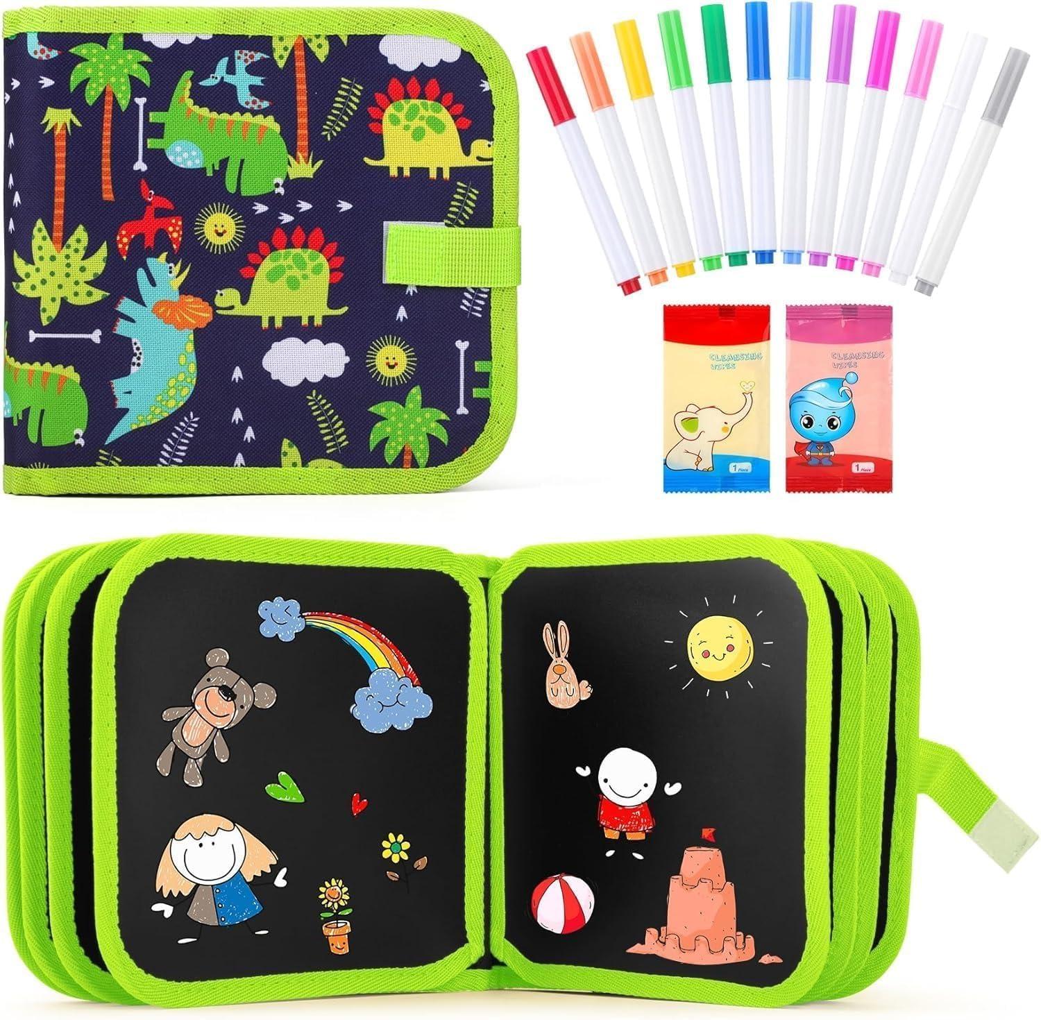 AMENDAS Erasable Doodle Book Set for Kids, Reusable Magic Drawing Book with Watercolor Pens, Road Trip Car Game Writing and Painting Set for Boys and Girls