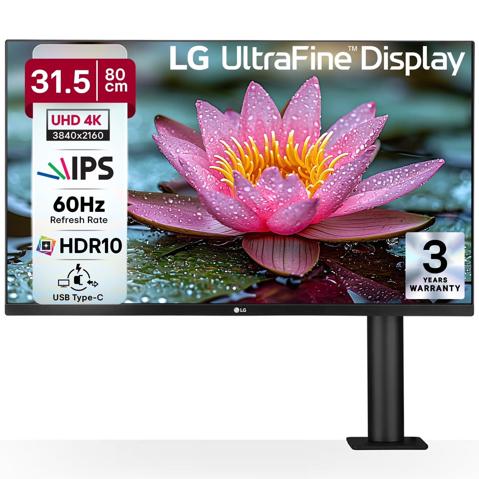 LG 32UN880K 80cm (31.5 Inch) Ultrafine UHD(3840 x 2160) IPS Monitor with Ergo Stand, Anti-Glare, HDR 10, DCI-P3 95%(Typ.), HDMI X 2, Display Port, USB Type-C (60W PD), Speakers, Headphone Out, Black