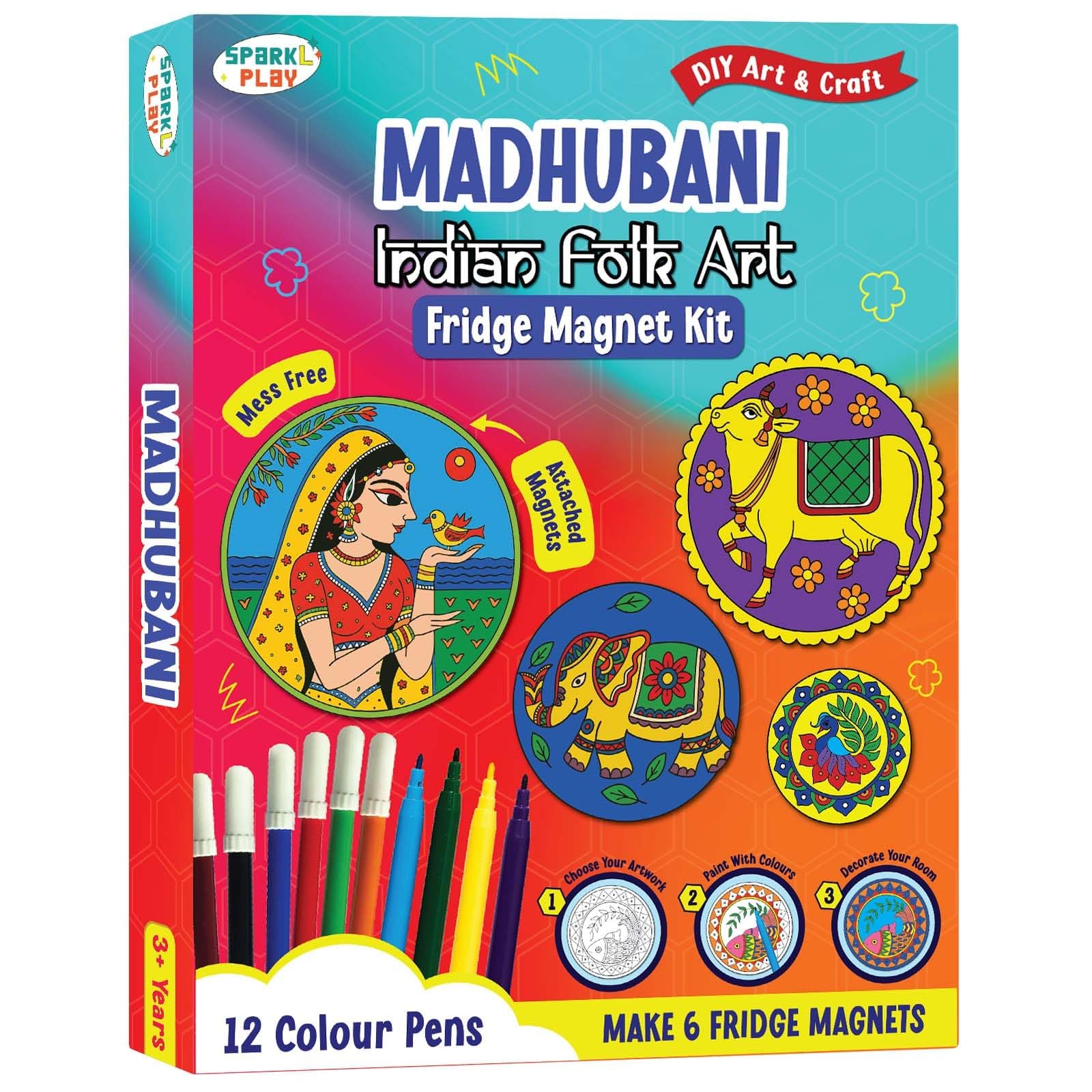 SparkLPlay Madhubani Art Kit for Kids. DIY Coloring Kit. 6 Activities