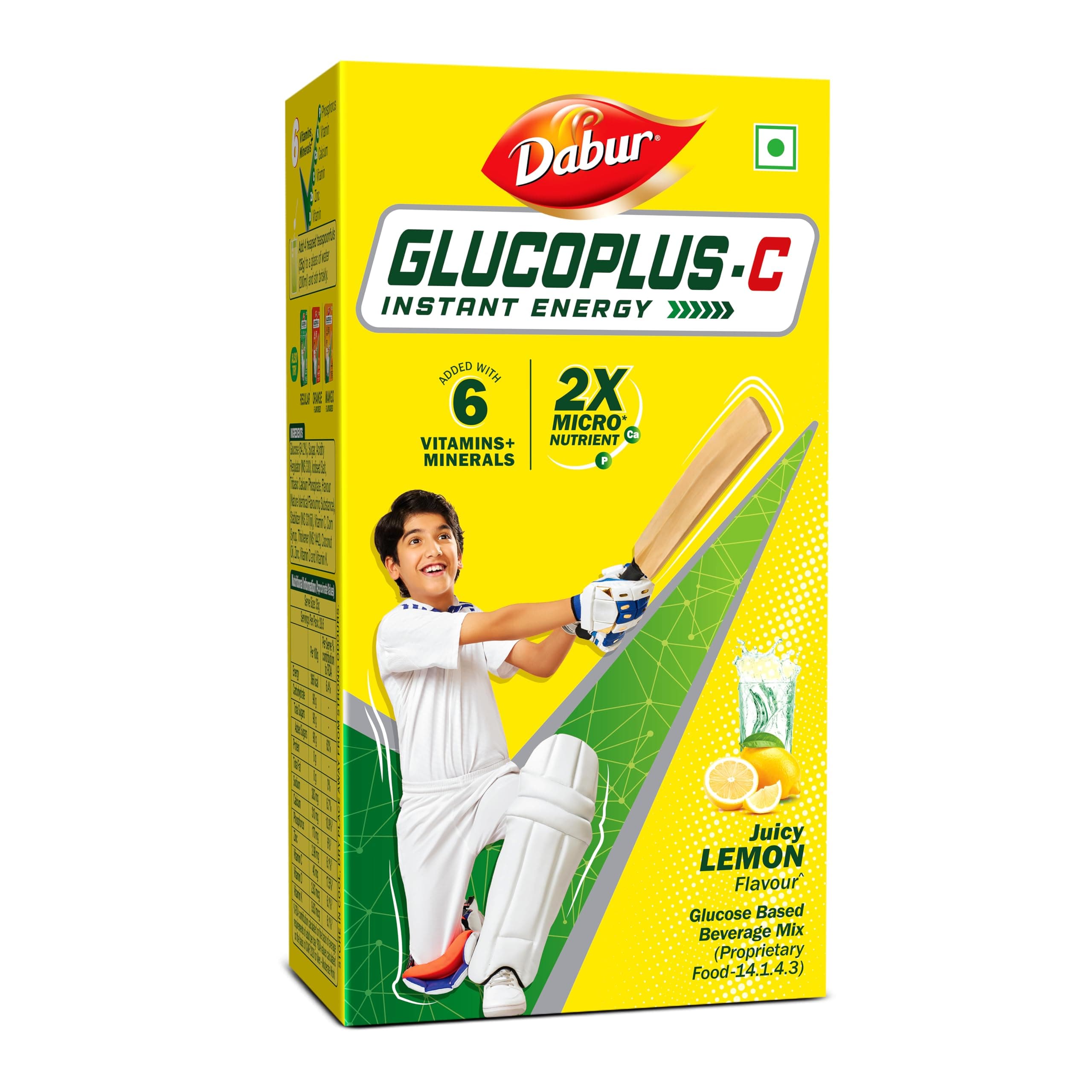Dabur Glucoplus C Instant Powder Energy Glucose (LemonFlavour) - 1kg | Replenishes Energy with 6 Added Vitamins and Minerals | 20% More Glucose In Every Sip | Vitamin C and Zinc Helps Boost Immunity | Calcium, Phosphorus and Vitamin K Support Bone Health
