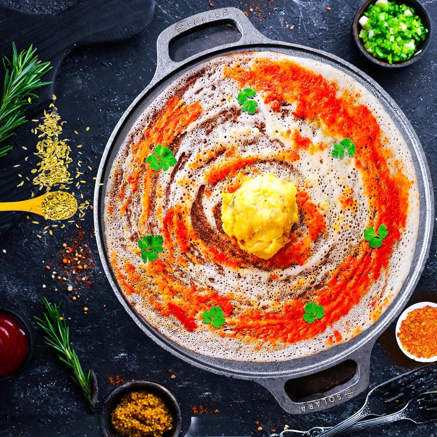 SOLARA Cast Iron Dosa Tawa 10 Inch (25 cm), Heavy Duty Tawa