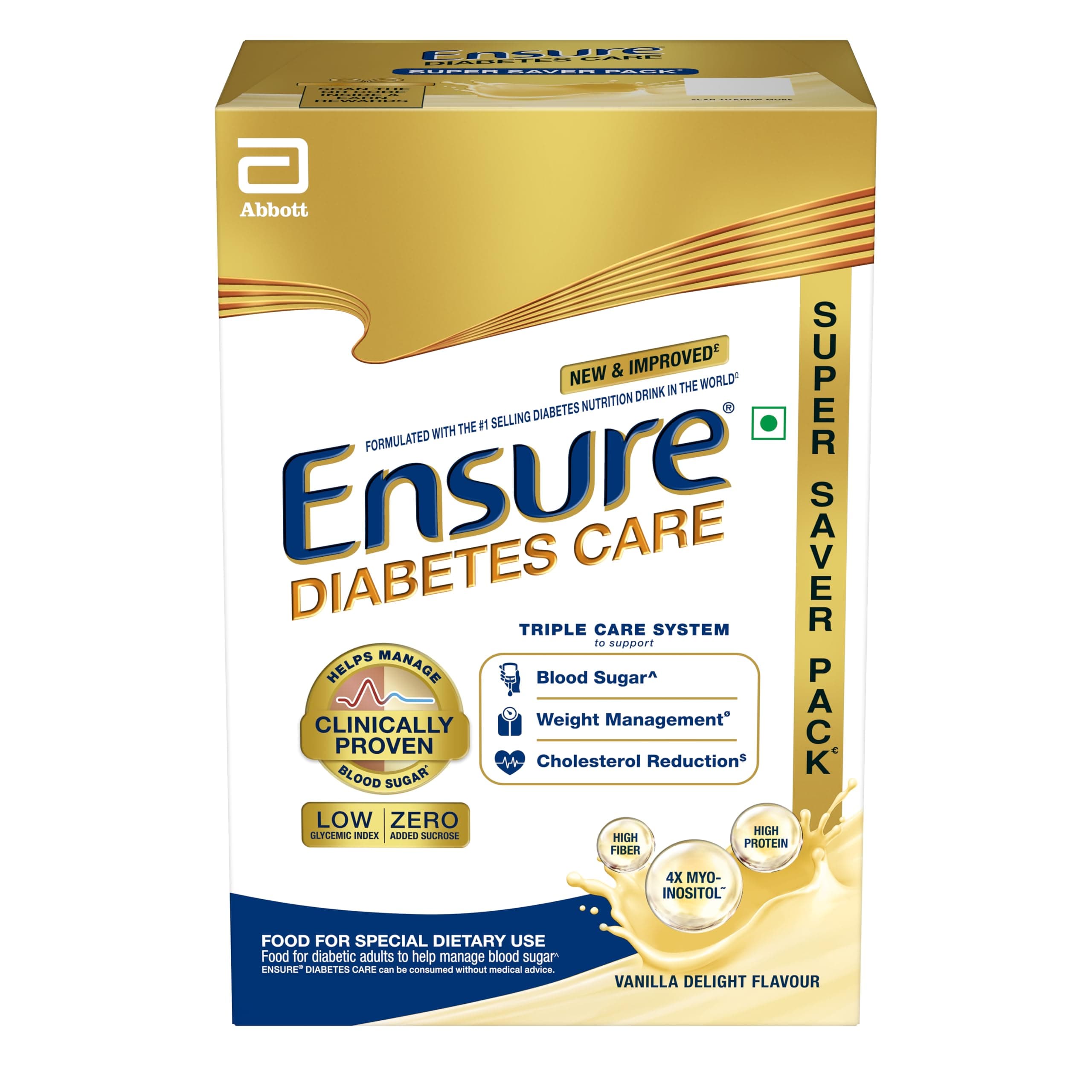 Ensure Diabetes Care Vanilla 950gm |Support Blood Sugar, Weight Management, Cholestrol Reduction |High Protein, High Fibre, 4 Myo-inositol |Zero Added Sucrose