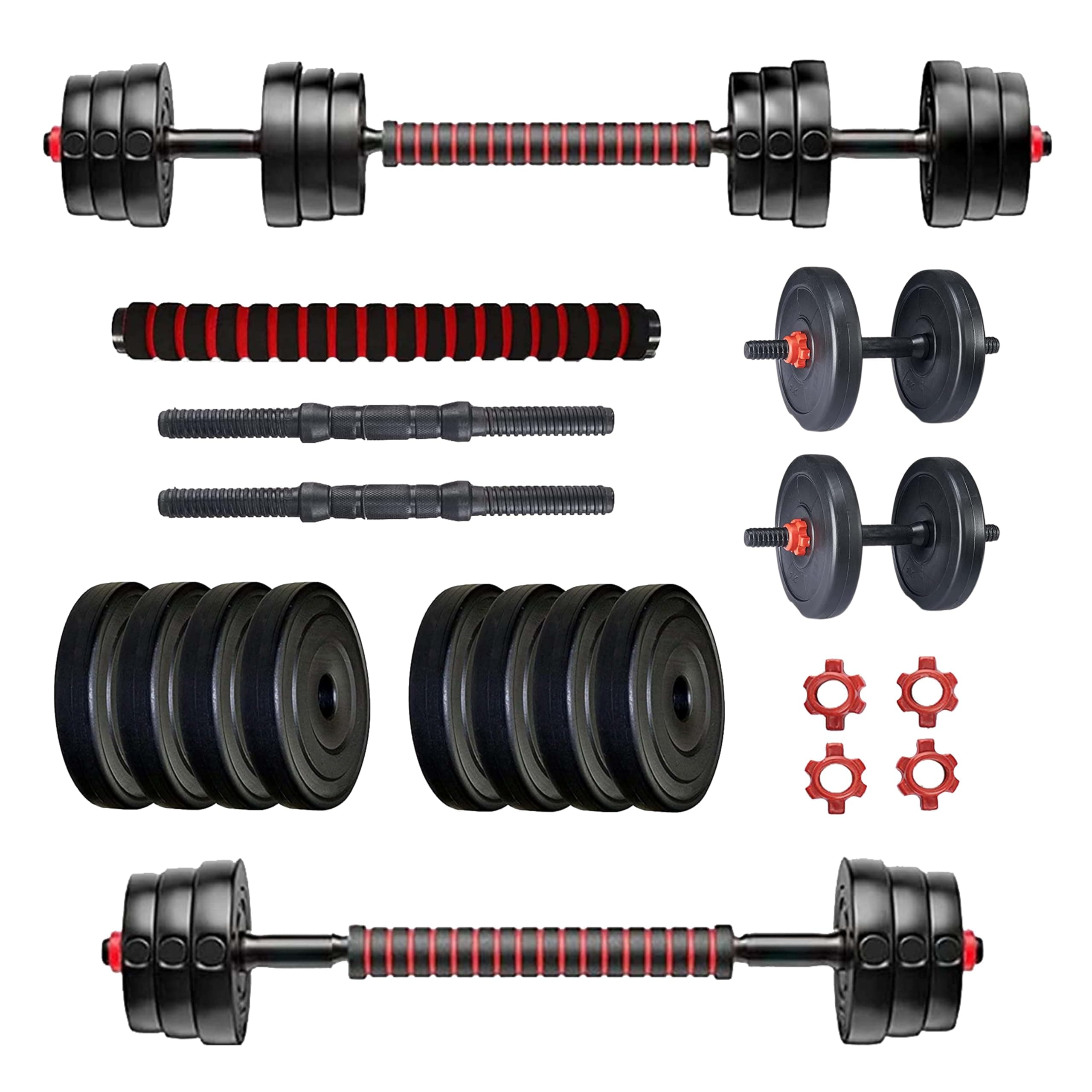 Protoner PVC 3 in 1 convertible DM 4-40 Kg Dumbbells Set and Fitness Kit for Men and Women Whole Body Workout (12 kg (3 kg x 4), 3 in 1 convertible) Red Black