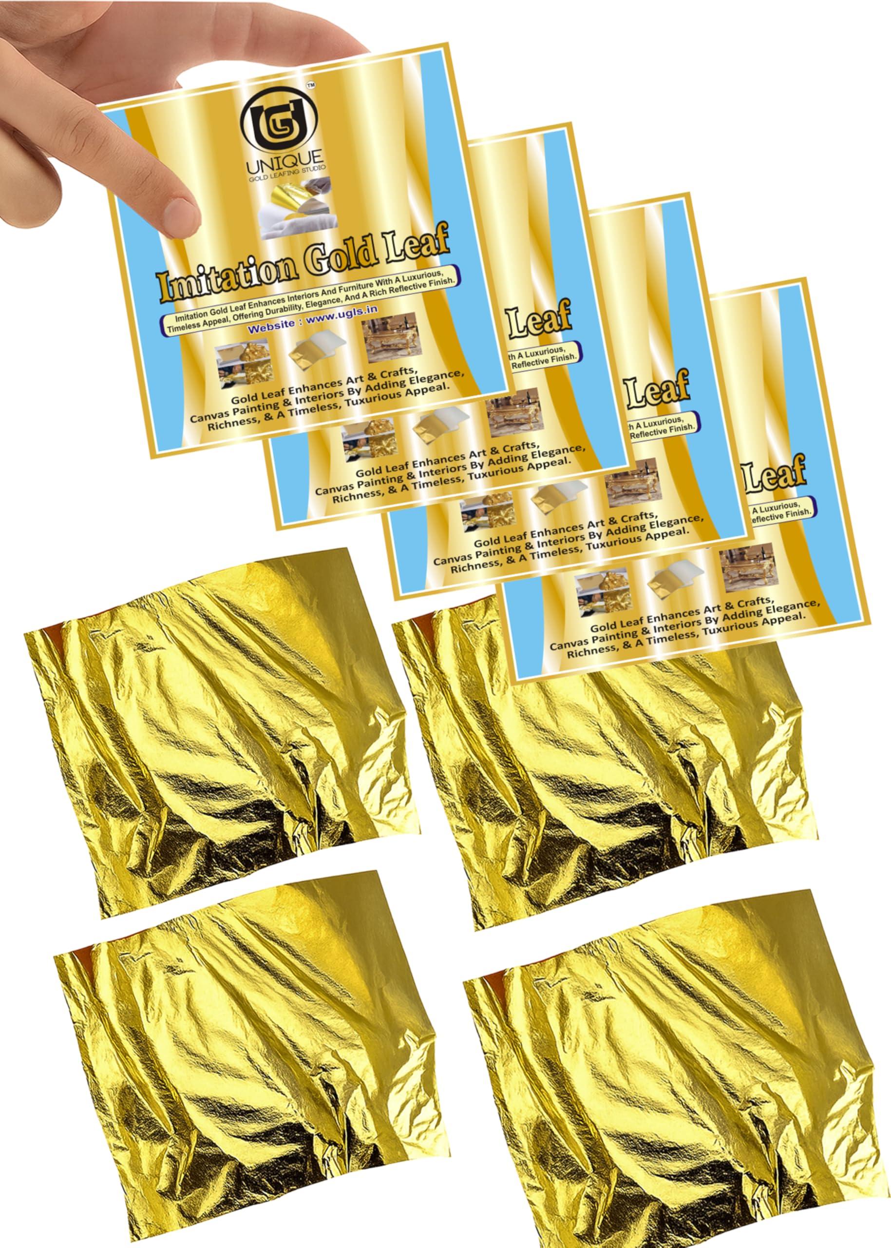 UGLS Gold Leaf Sheets 400 Pack (8 cm x 8 cm) Golden Foil for Gilding, Epoxy Resin Art, Decoration Crafting, Maysur Paintings, Arts & Crafts, DIY (3.14 x 3.35 inches, Gold)