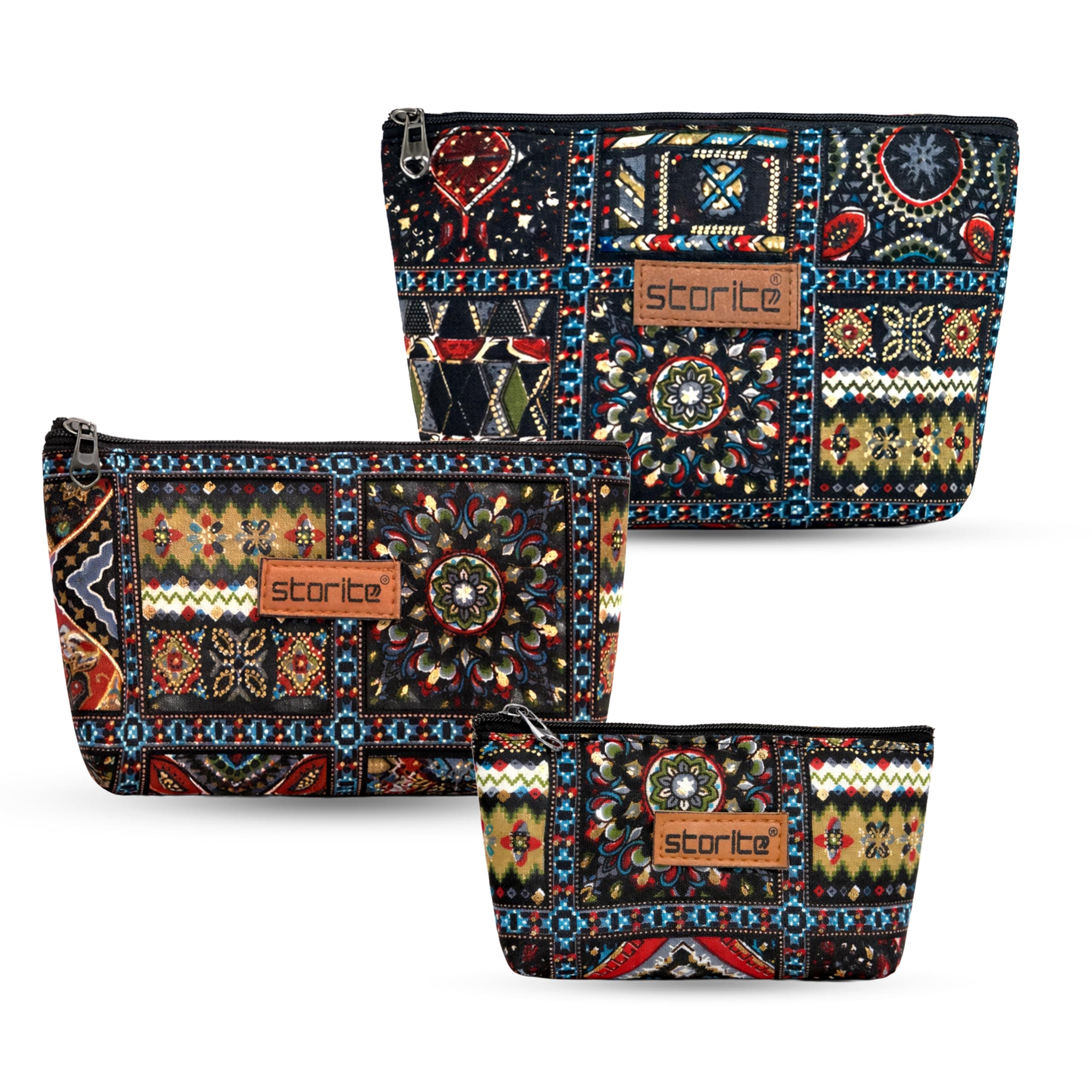 Storite 3-Piece Travel Makeup Pouch Set for Women Cosmetic Organizer