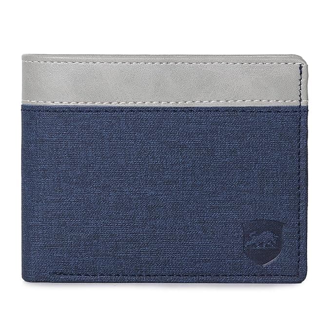 SAMTROH Blue & White Embellished PU Leather Wallet for Men | 3 Card Slots | 2 Currency & Secret Compartments | 1 Coin Pocket