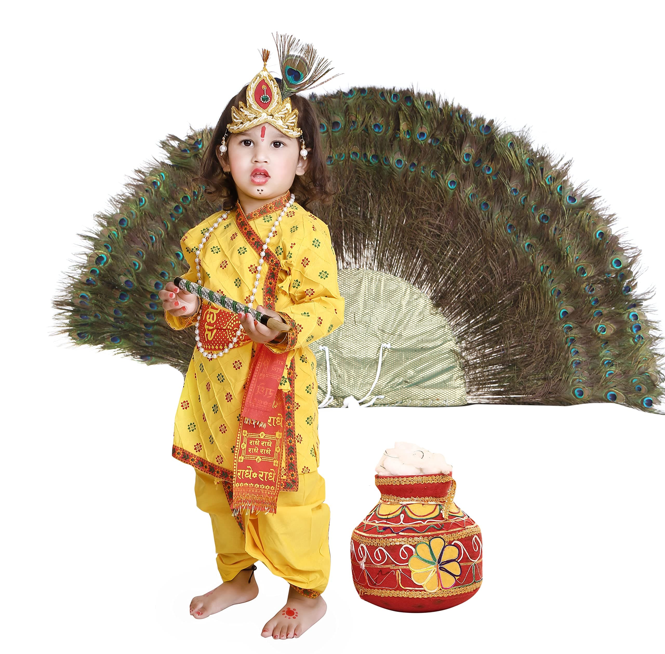 Raj Costume Krishna Fancy Dress Costume for Kids, Shri Krishna Dress for Baby Boy and Girl, Bal Krishna Costume, Janmashtami Dress