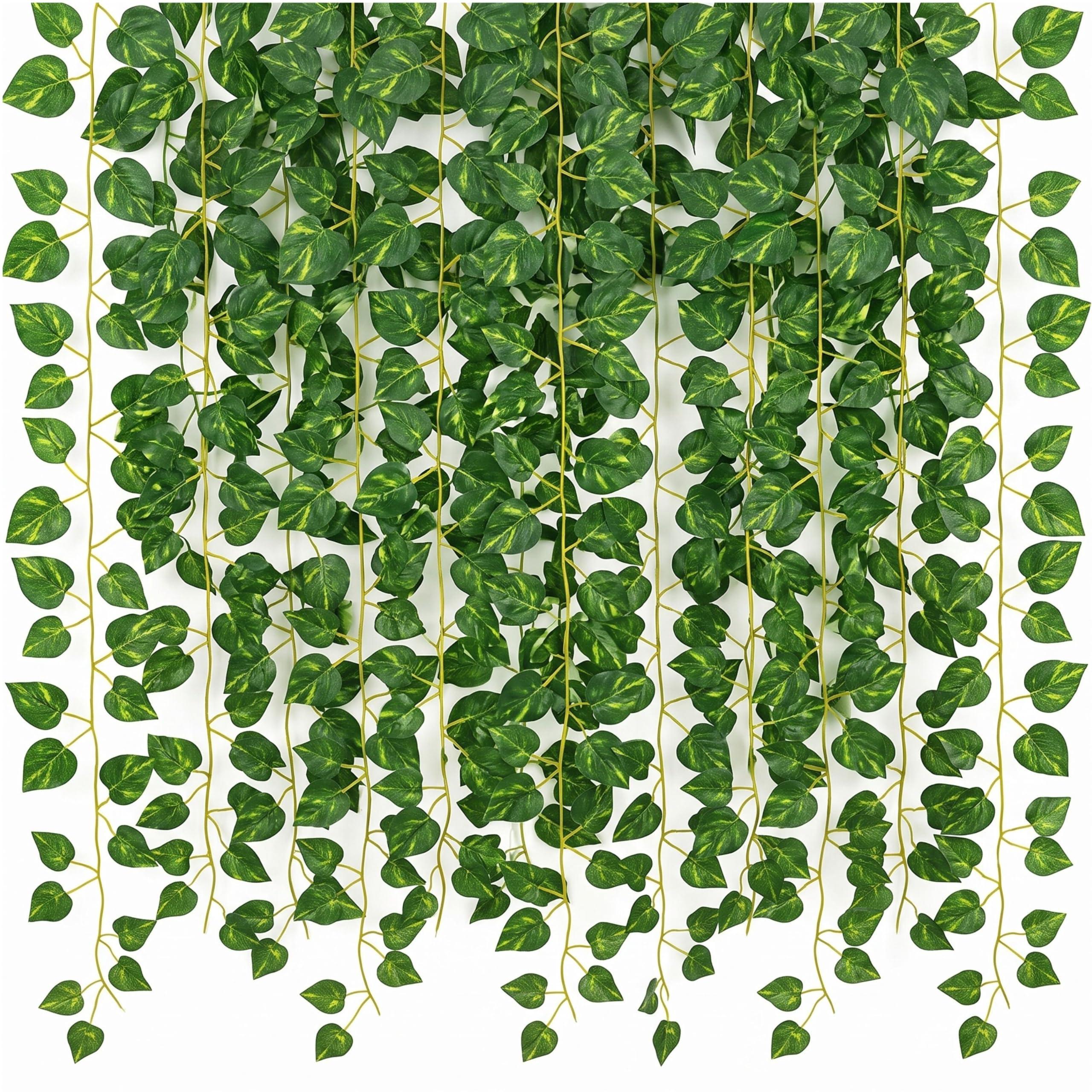 Dekorly Artificial Green Leaf Vine Money Plant Hanging, Artificial Ivy Leaves, Artificial Creeper Leaf Vine, Artificial Ivy Foliage, Ivy Wall Decor,Roof Decor | Each Plant 6 Feet (12, Green)