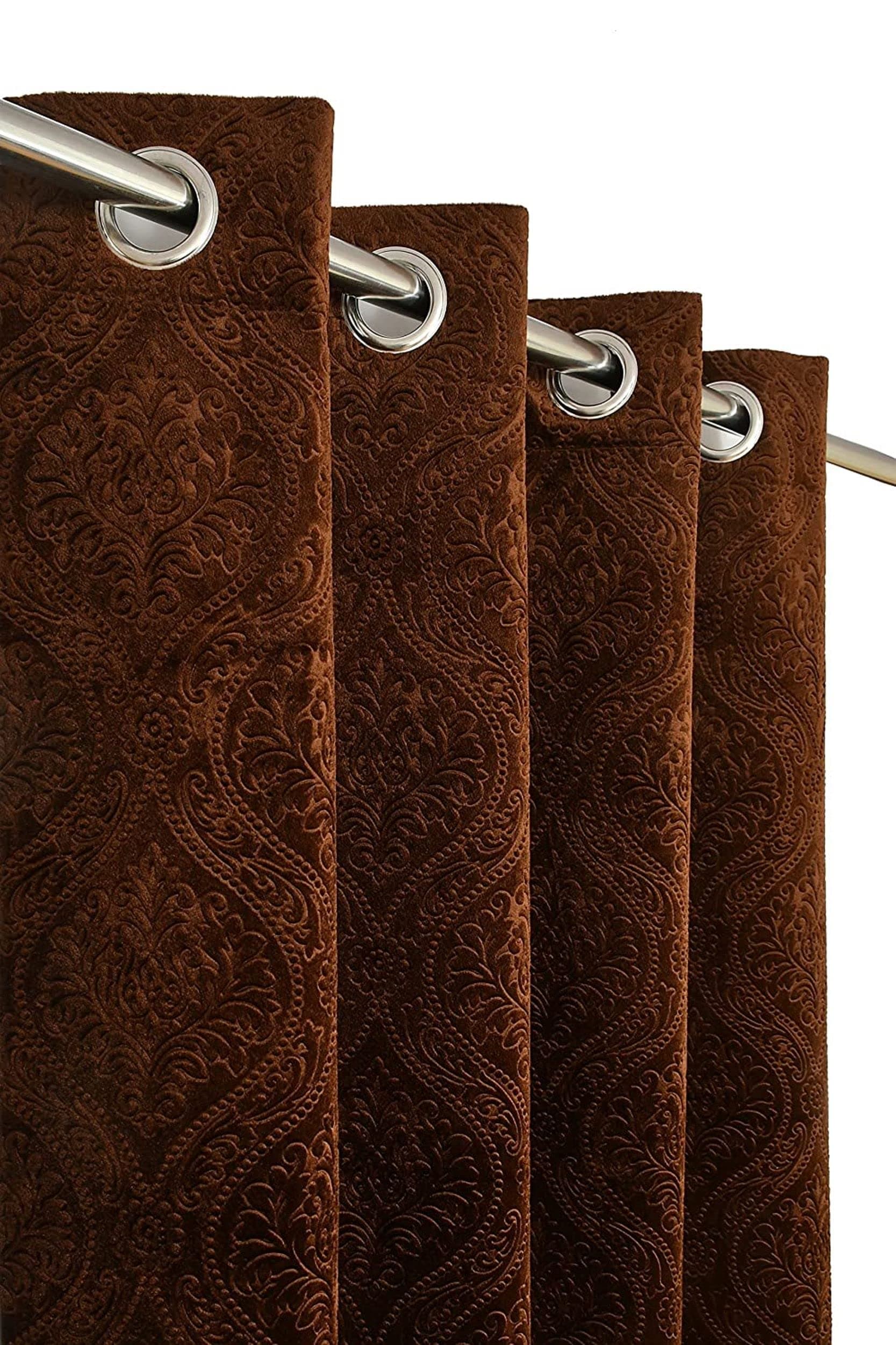 Kiara Creations Velvet Emboss Damas Room Darkening Grommet Curtains for Window- 5 Feet (Pack of 1) Brown