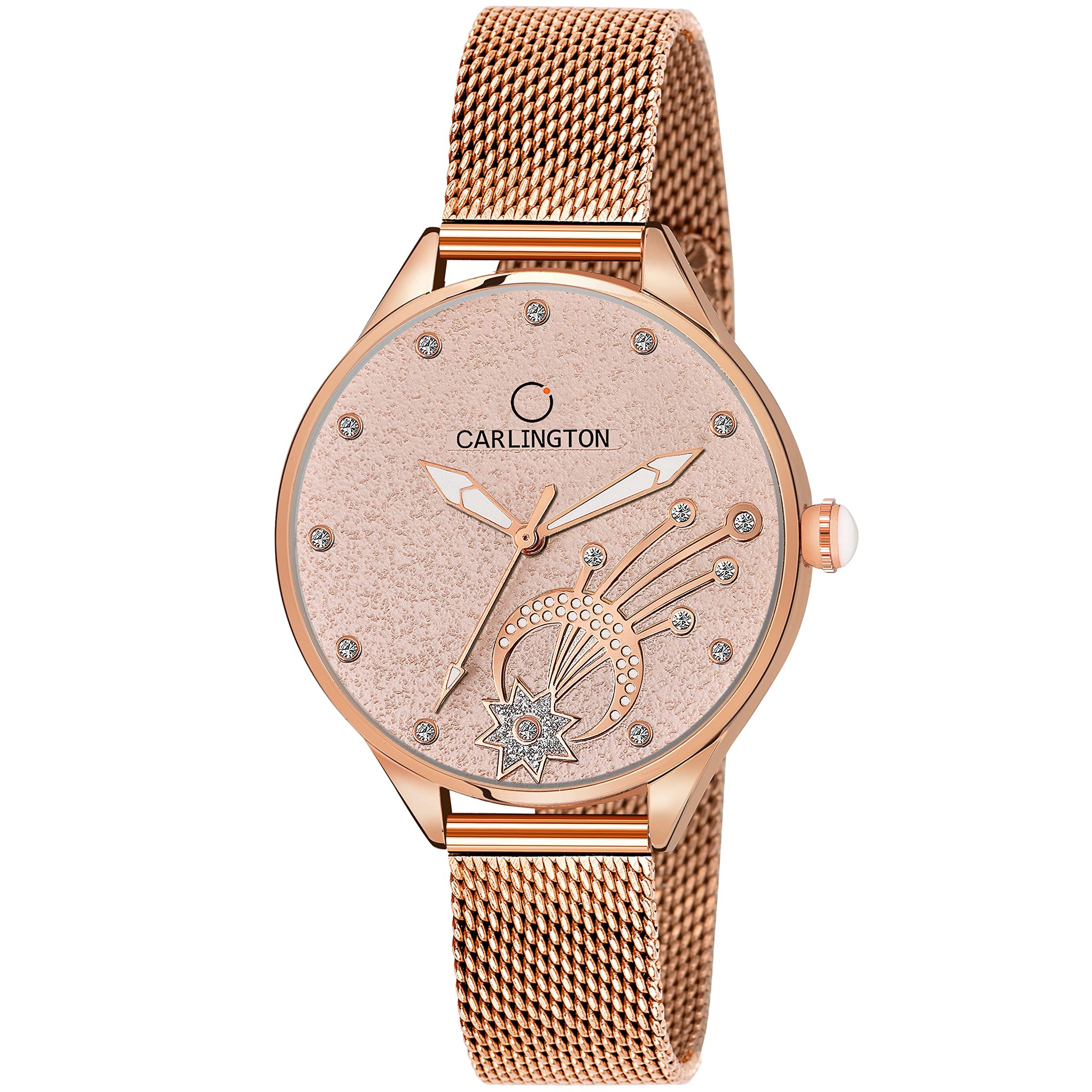 Carlington Womens Analog Ladies Wrist Watch With Mesh Strap-Ct 2020 Rose Gold