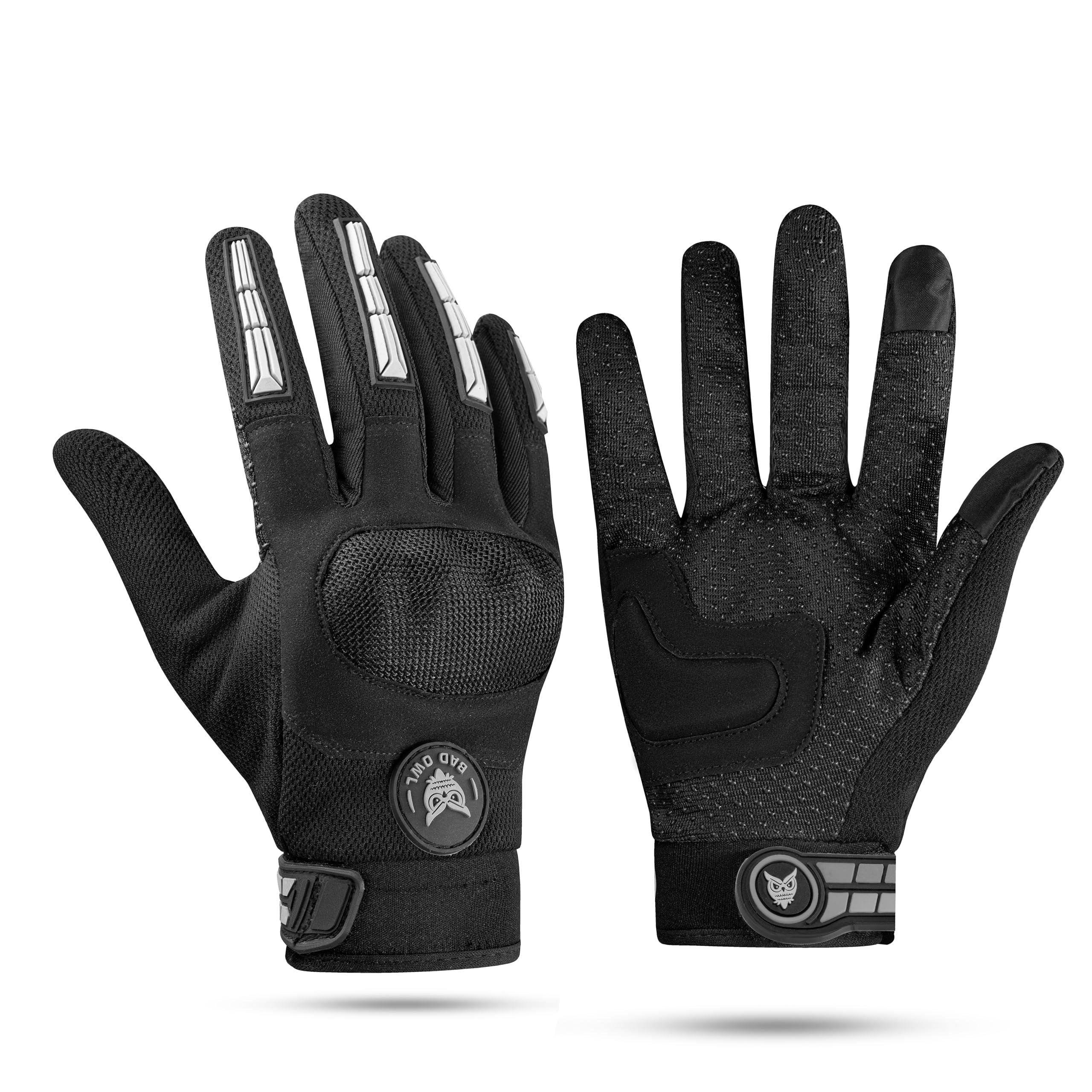 BADOWL Polyester Wind Rider Full Finger Motorcycle Racing Gloves with Touchscreen Fingertips and Knuckle Protection Anti-Slip Grip (Grey, L)