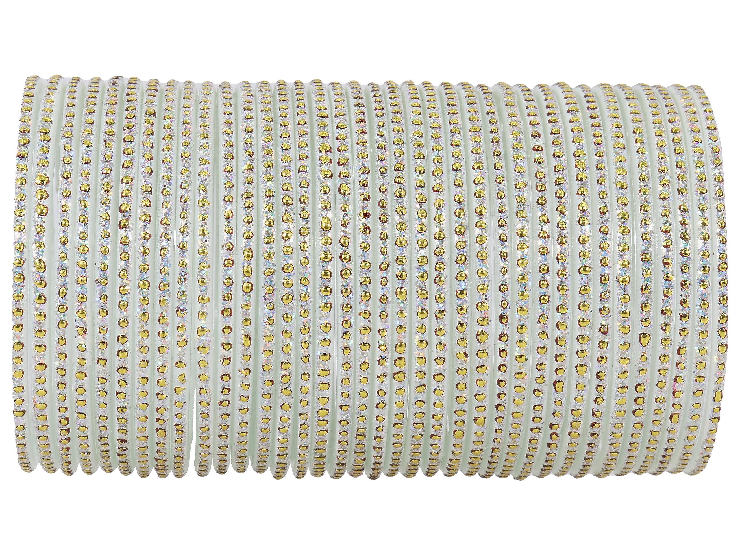 NMII Glass Polka Dots & Glitter Stylish Fancy Bangle Set For Women & Girls | Glass Bangles | Traditional Women Bangles - Pack of 36, 2.8 Inches