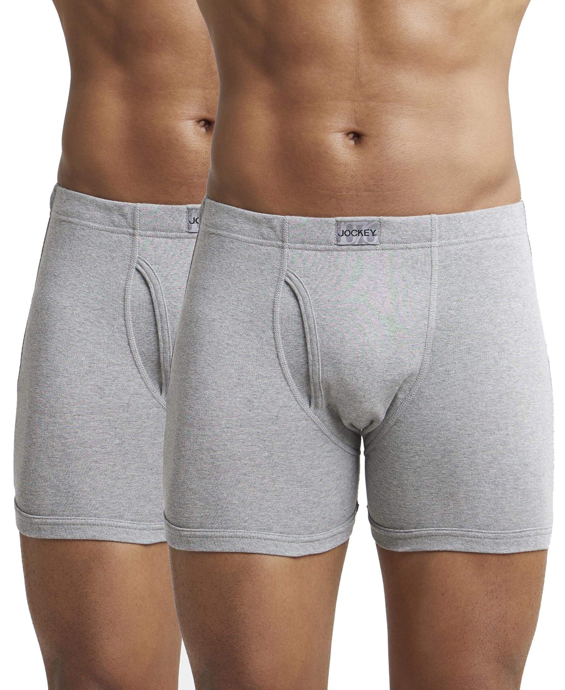 Jockey Men's Super Combed Cotton rib fabric Boxer Briefs with Front Fly, Ultrasoft and Durable concealed waistband (Pack of 2) 8008_Grey Melange_XL