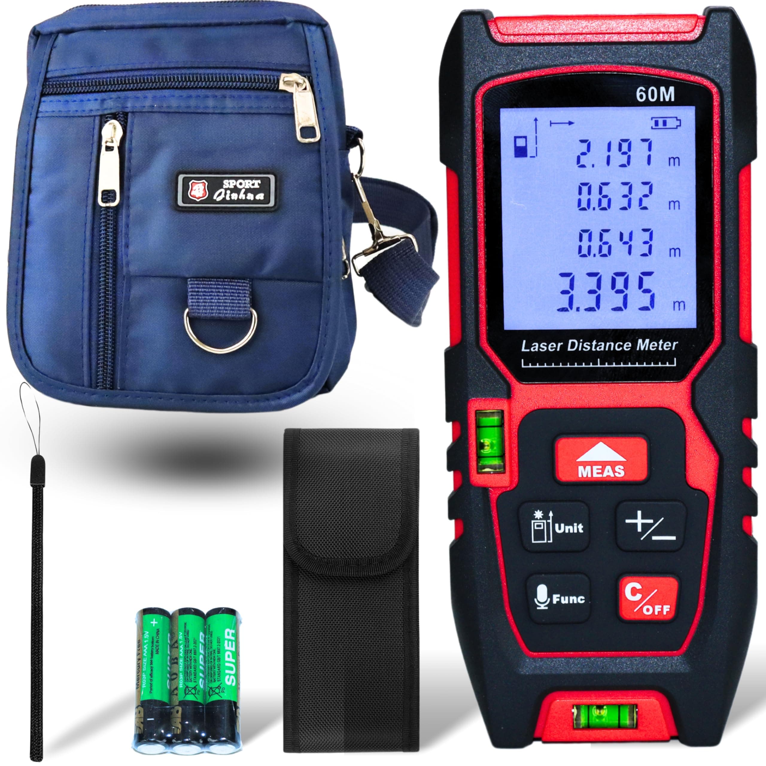 Kwetmo 60 Mtr Laser Distance Meter | Laser Measuring Device-Digital Measuring Tape-Distance Measurement Laser Machine, Large LCD Backlit, Professional Heavy Duty Pythagorean Mode, 60Mtr