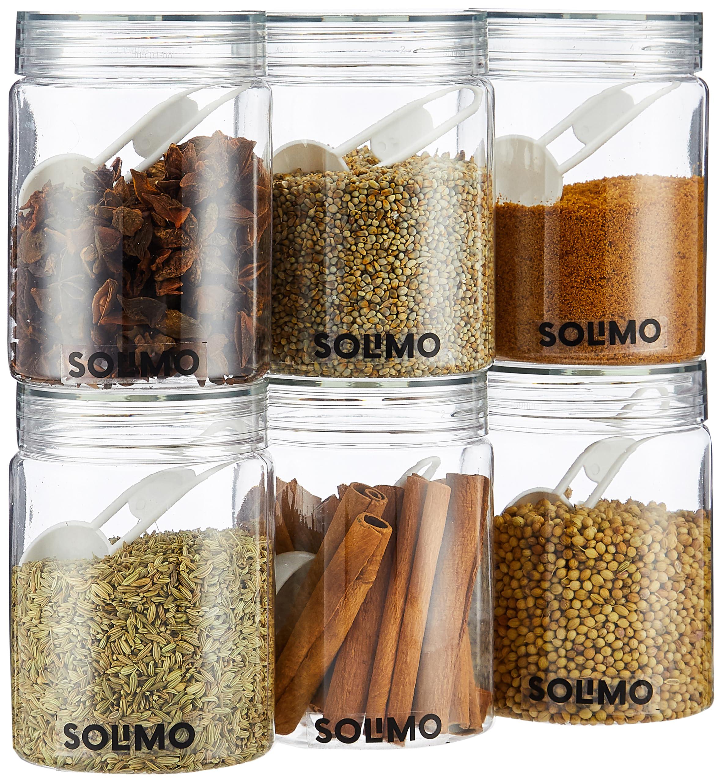 Amazon Brand - Solimo Plastic Storage Jar & Containers Set With Spoon | Air Tight & BPA Free | Kitchen Container Set | Multipurpose Jar | 500 ML Set 6 (Transparent)