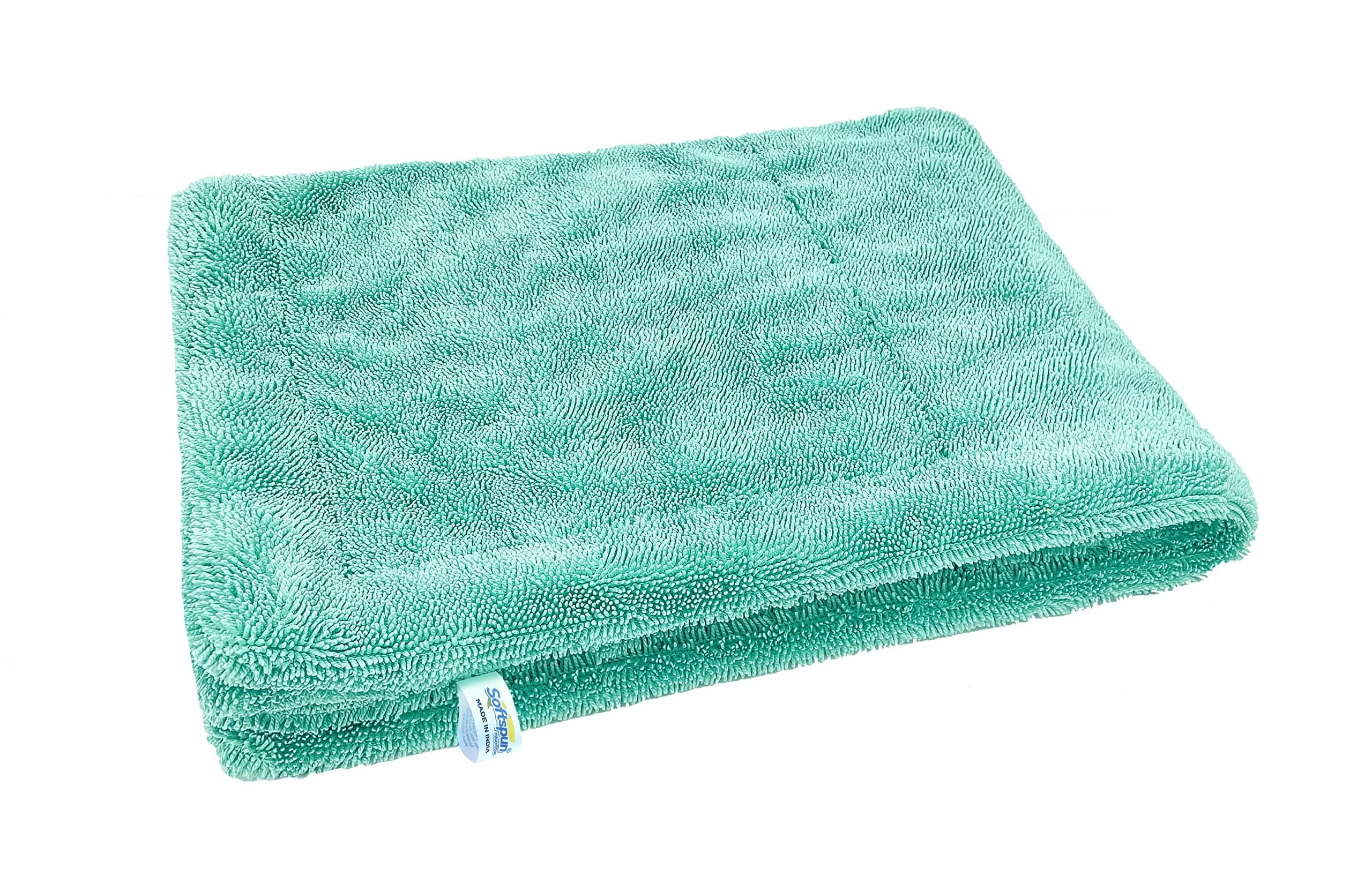SOFTSPUN Microfiber Cloth for Car - 1200 GSM, 50X80cms, 1Pcs, Aqua Blue Twisted Loop Super Absorbent……