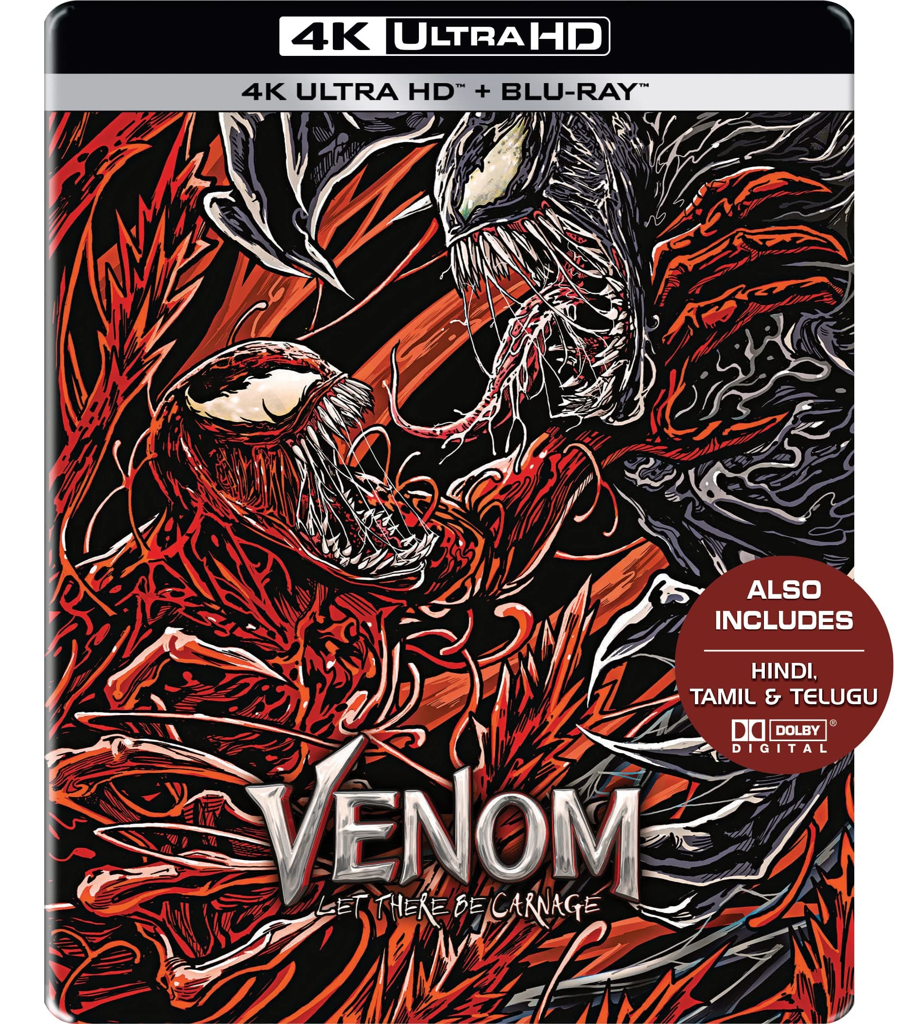 Venom: Let There Be Carnage (Limited Collector's Edition Steelbook) (4K UHD + Blu-ray) (2-Disc) - Includes Dolby Atmos, Dolby Vision & HDR10 on 4K Ultra HD | Also incl. Hindi, Tamil & Telugu in DD 5.1