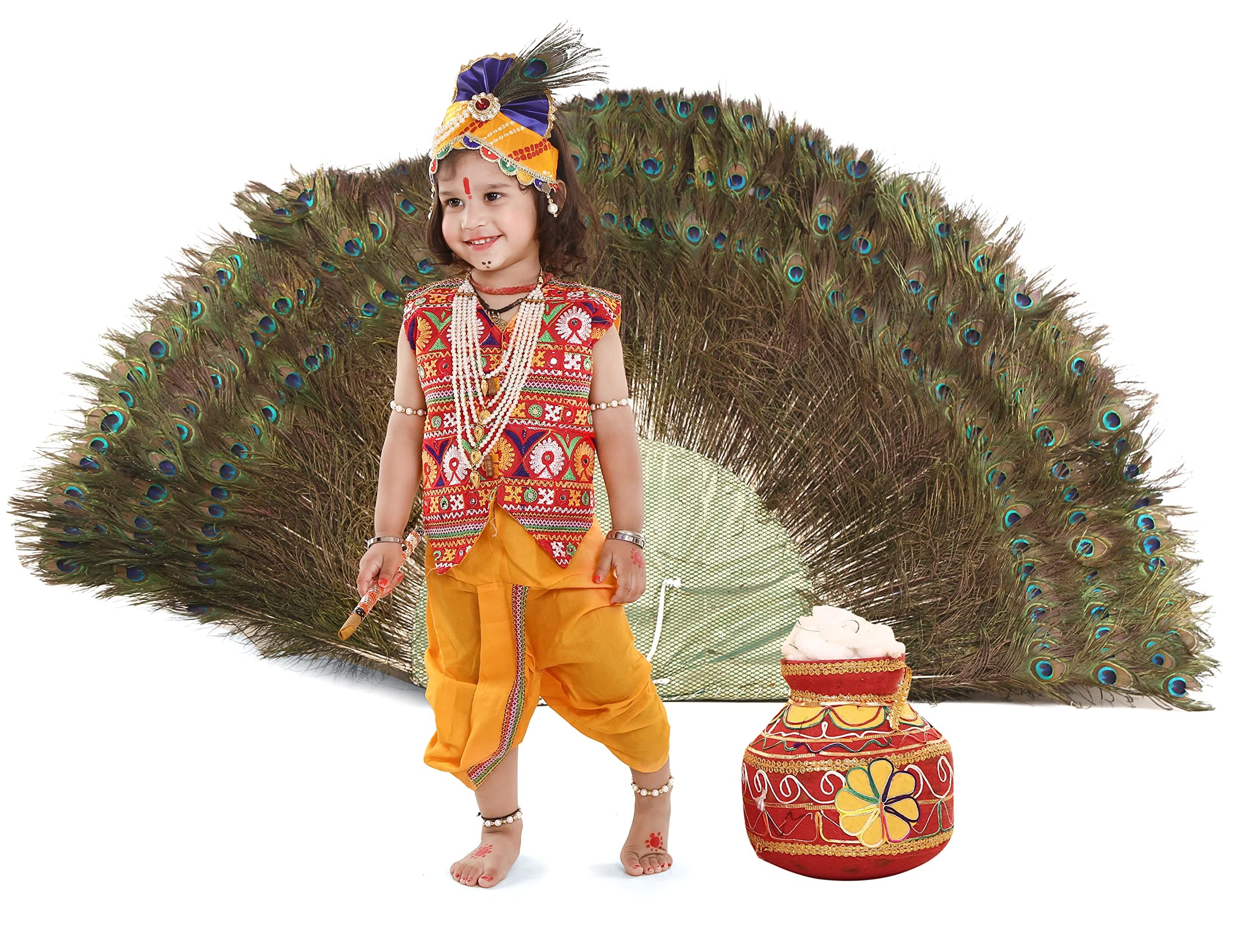 Raj Costume Krishna Fancy Dress Costume for Kids, Shri Krishna Dress for Baby Boy and Girl, Bal Krishna Costume, Janmashtami Dress