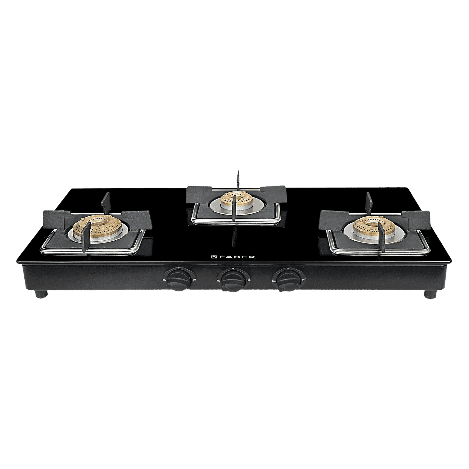 Faber PEARL 3BB BK Tempered Glass Top 3 Burner Manual Gas Stove (Corrosion Resistance, Black)