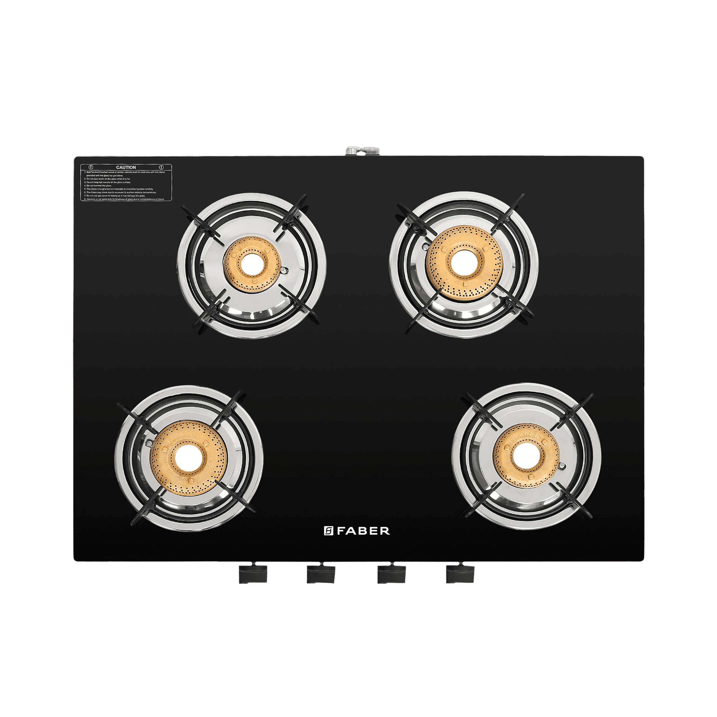 Faber Jumbo Neo XL 4BB AI Glass Top 4 Burner Automatic Gas Stove (MS Power Coated Pan Support, Black)