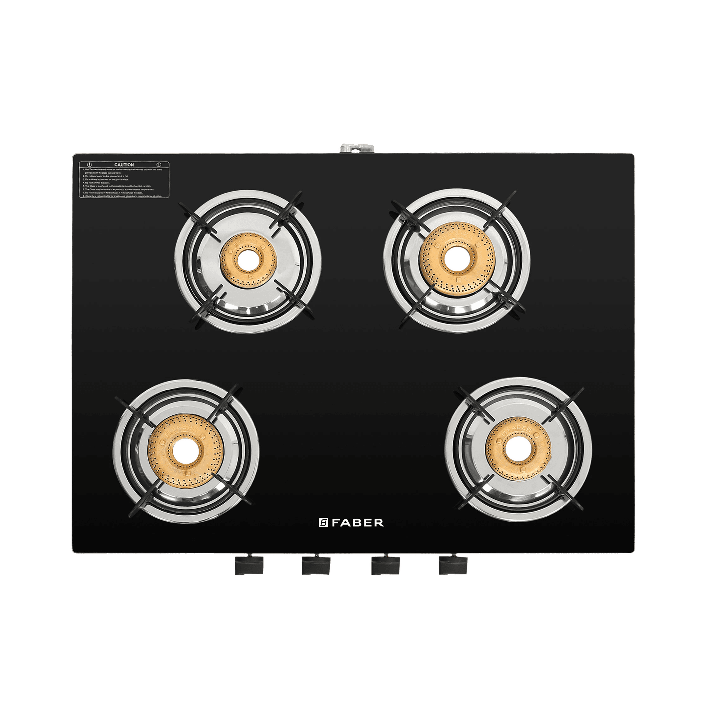 Faber Jumbo Neo XL 4BB Glass Top 4 Burner Manual Gas Stove (MS Power Coated Pan Support, Black)