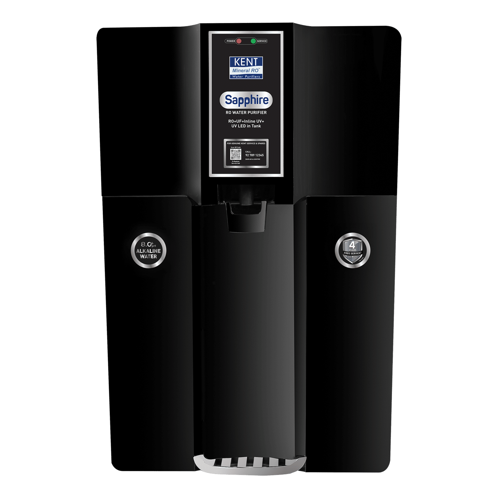 KENT Sapphire 8L RO + UV + UF + TDS Control + Alkaline Water Purifier with UV LED (Black)